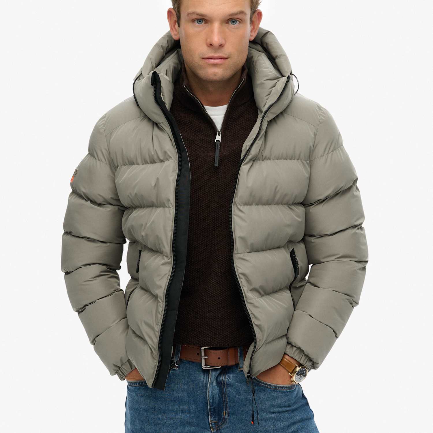 Superdry & Co Men's Padded Hooded Sports Puffer Jacket - M - Khaki - Available at M&S