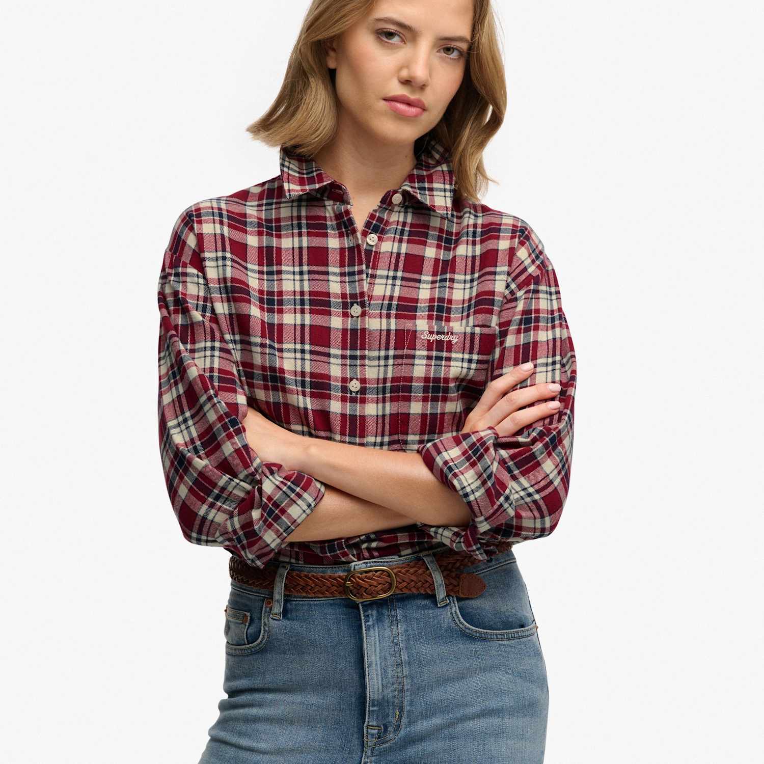 Superdry & Co Women's Pure Cotton Checked Relaxed Flannel Shirt - 10 - Red Mix - Available at M&S