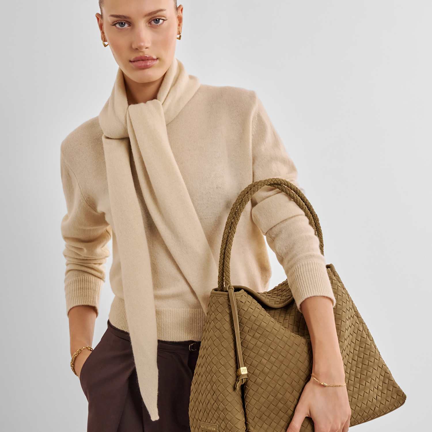 Katie Loxton Women's Woven Faux Suede Large Shoulder Bag - Light Brown - Available at M&S