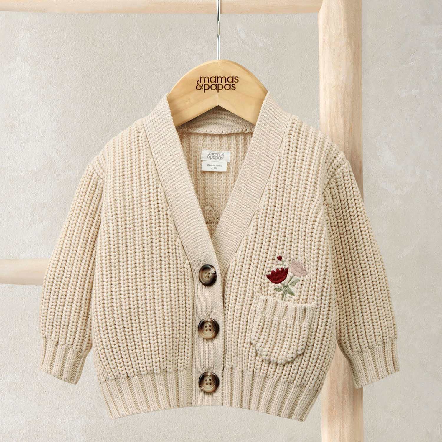 Mamas & Papas Girls Pure Cotton Knitted Cardigan (0-3 Yrs) - 3-6 Months - Cream Mix - Available at M&S