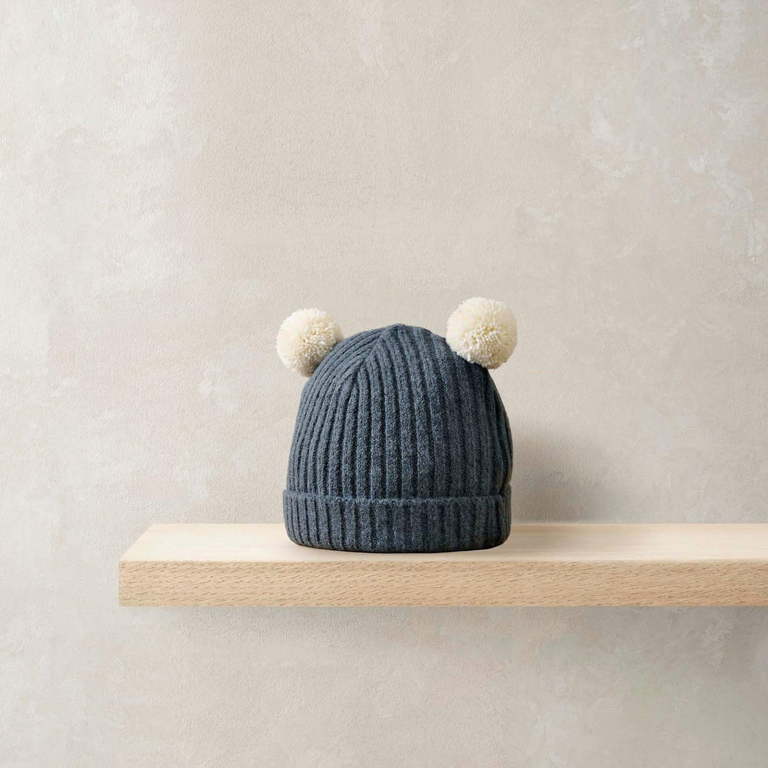 Mamas & Papas Kids Rib Knit Pom Pom Hat (0-12 Mths) - Newborn - Blue Mix - Available at M&S
