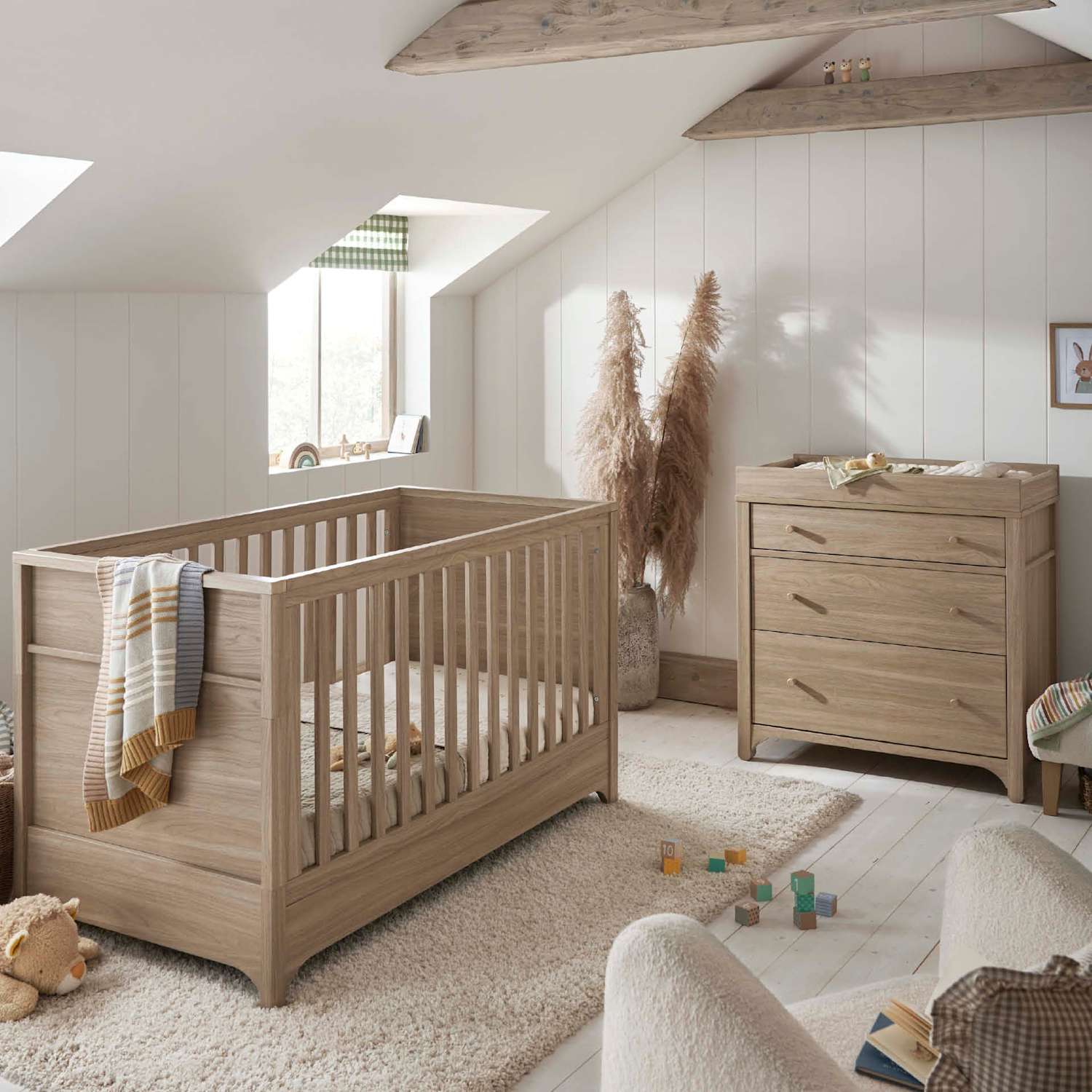 Mamas & Papas Unisex Barton Cot Bed & 3 Drawer Chest Set - Brown - Available at M&S
