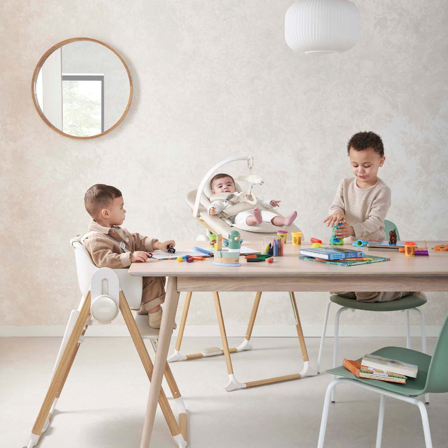 Mamas & Papas Unisex 3pc Eno Bouncer & High Chair Set - Beige - Available at M&S