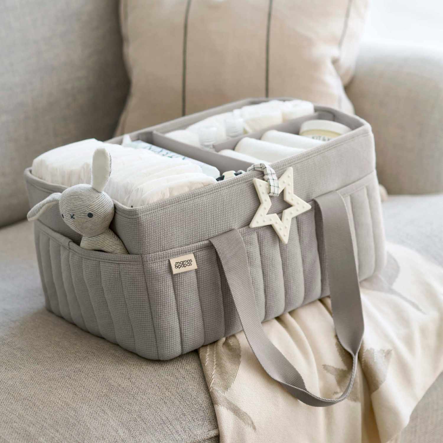 Mamas & Papas Kids Pure Cotton Waffle Nappy Caddy Bag - Grey - Available at M&S