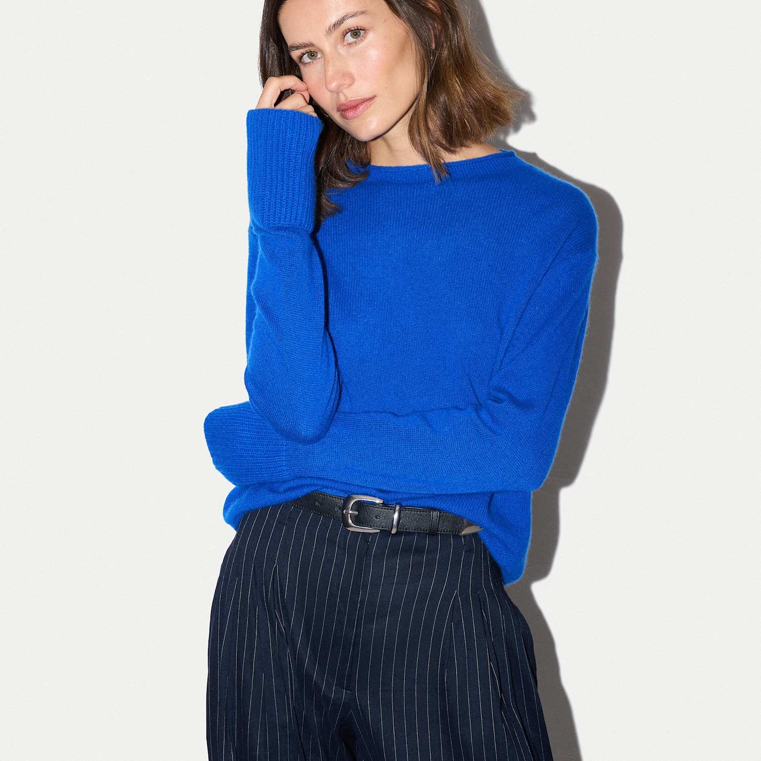 Jigsaw Women's Pure Cashmere Round Neck Fluted Cuff Jumper - Extra Small - Medium Blue - Available at M&S