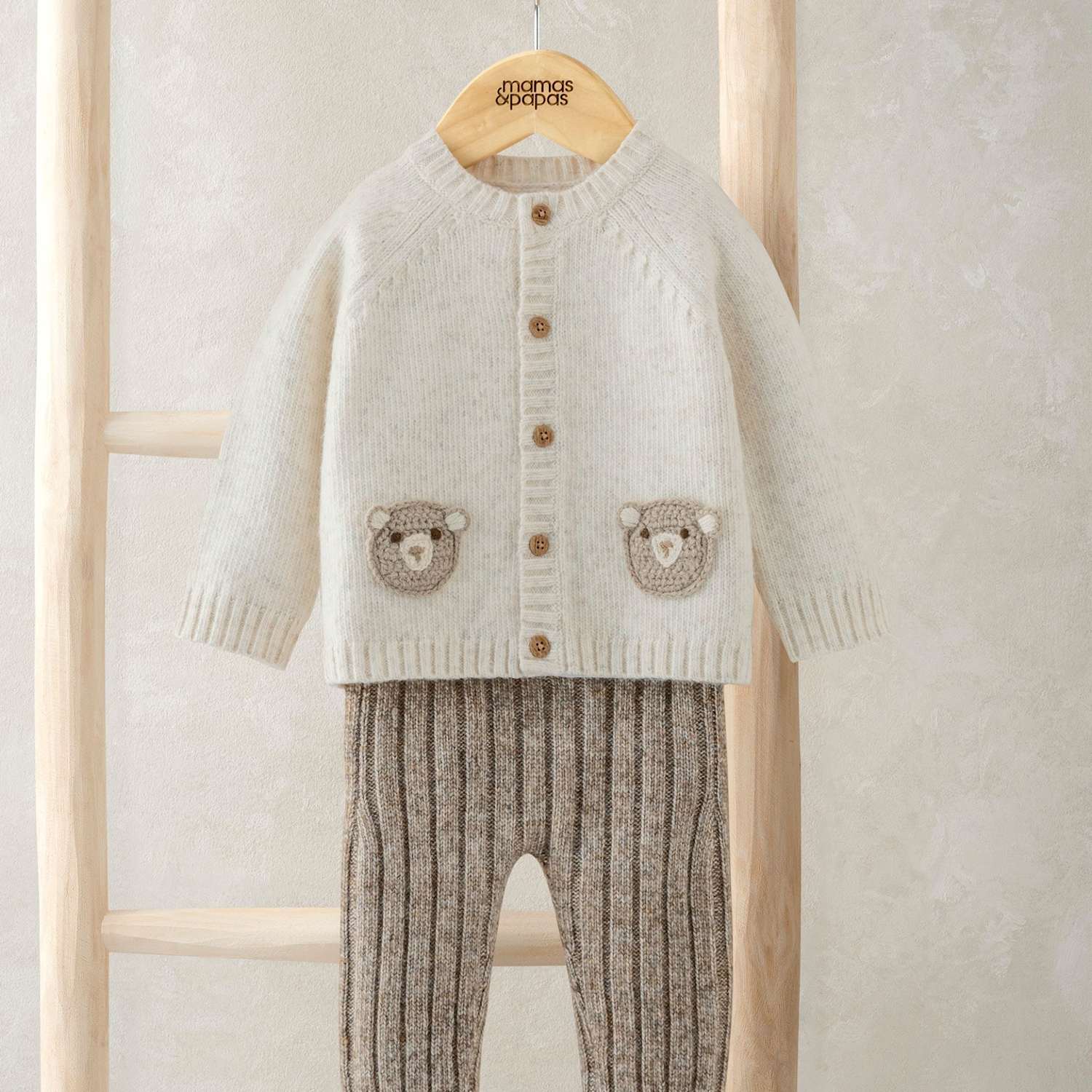 Mamas & Papas Kids Pure Cotton Knitted Cardigan & Leggings Set (0-12 Mths) - 3-6 Months - Brown - Available at M&S