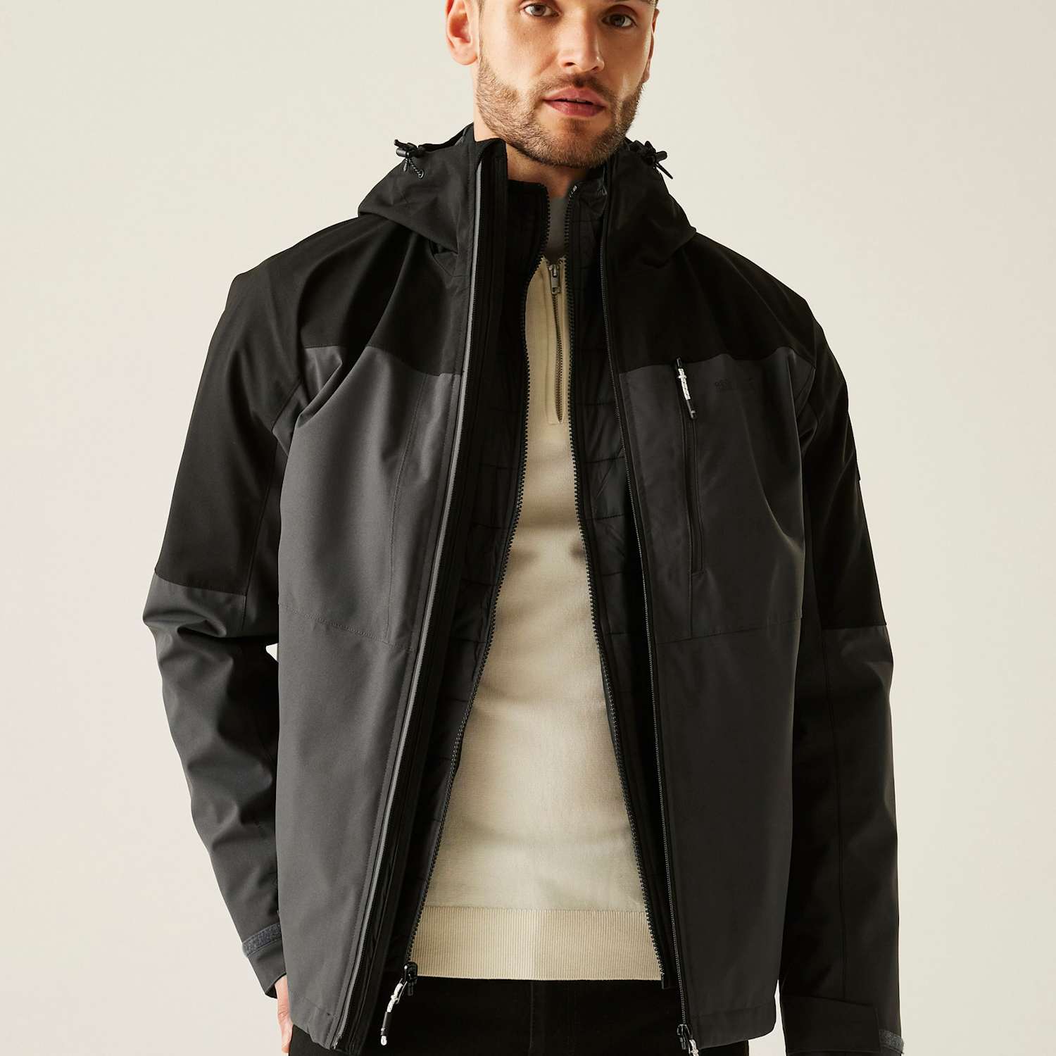 Regatta Men's Wentwood 3-in-1 Hooded Waterproof Jacket - 2XL - Black Mix - Available at M&S