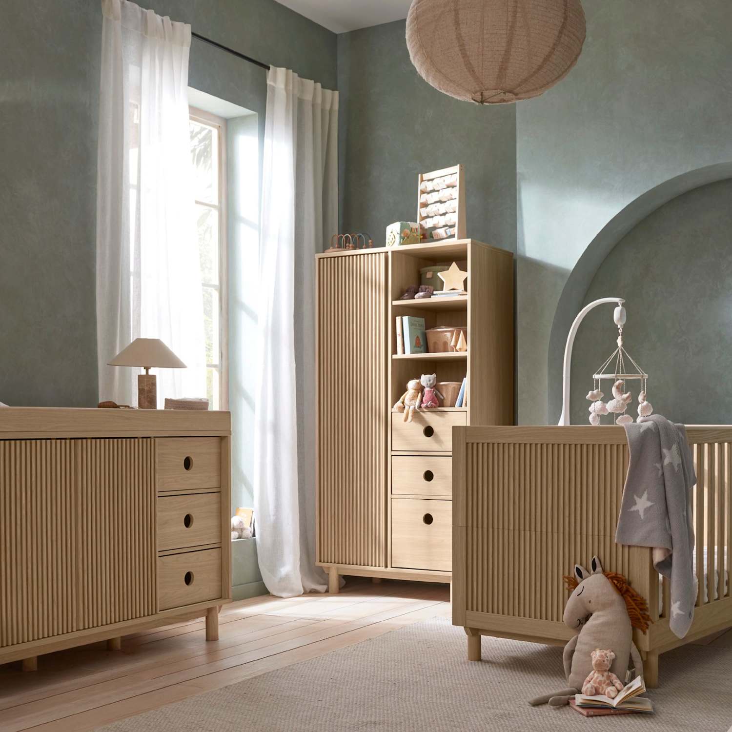 Mamas & Papas Unisex Oska Cot Bed, Wide Dresser Changer & Wardrobe - Brown - Available at M&S