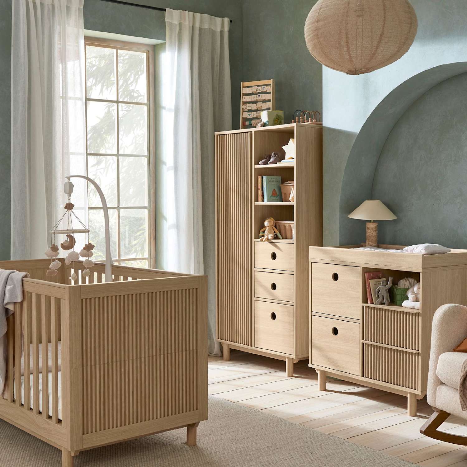 Mamas & Papas Unisex Oska Cot Bed, Narrow Dresser Changer & Wardrobe - Brown - Available at M&S