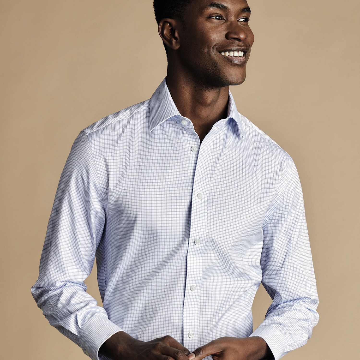 Charles Tyrwhitt Men's Slim Fit Non Iron Pure Cotton Checked Shirt - 16/33in - Blue Mix - Available at M&S