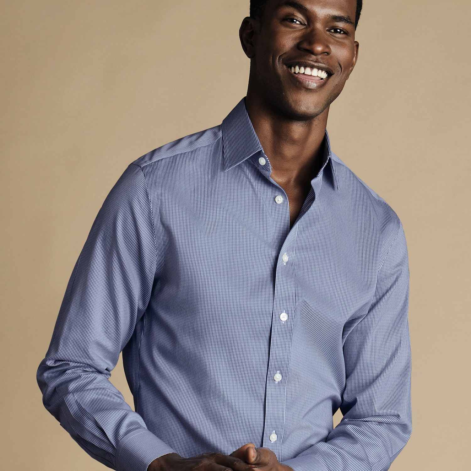 Charles Tyrwhitt Men's Slim Fit Non Iron Puppytooth Shirt - 16/33in - Blue Mix - Available at M&S