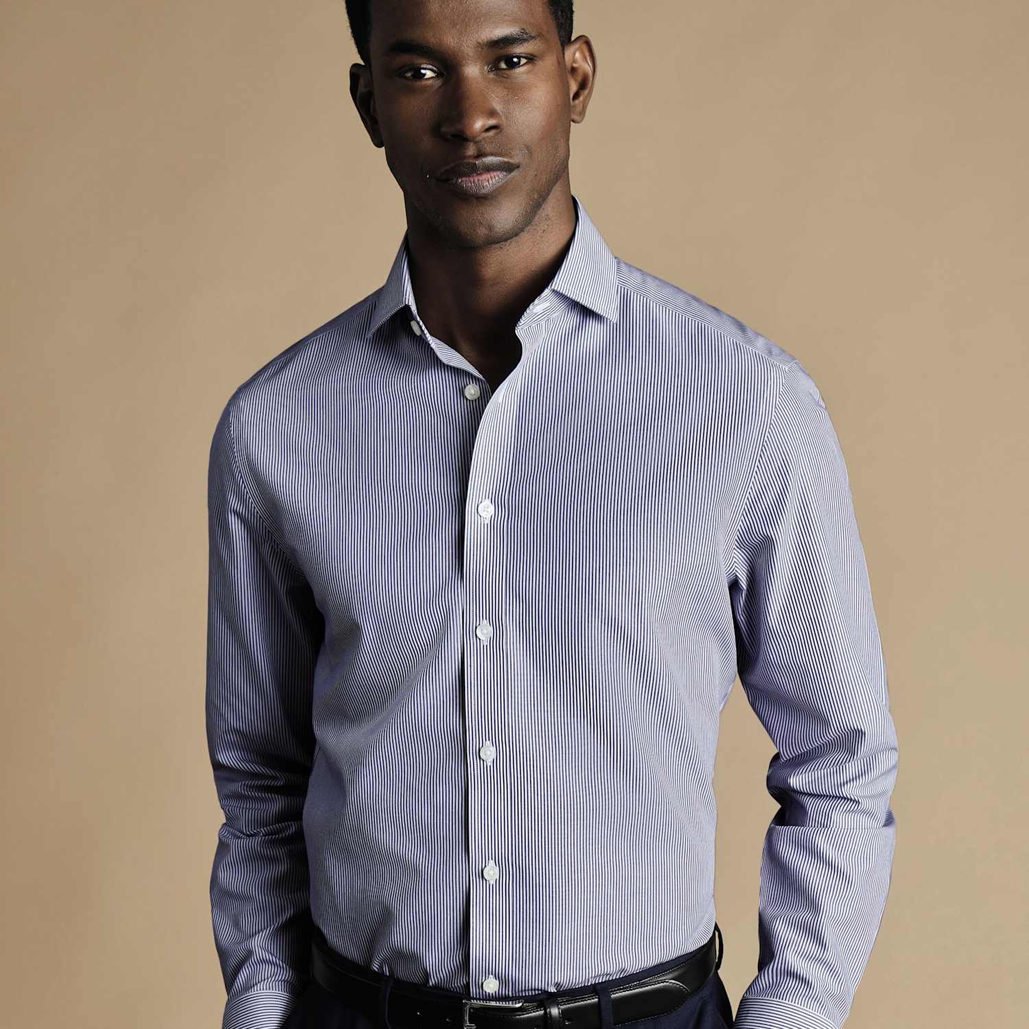Charles Tyrwhitt Men's Slim Fit Non Iron Pure Cotton Twill Shirt - 15/33in - Navy Mix - Available at M&S
