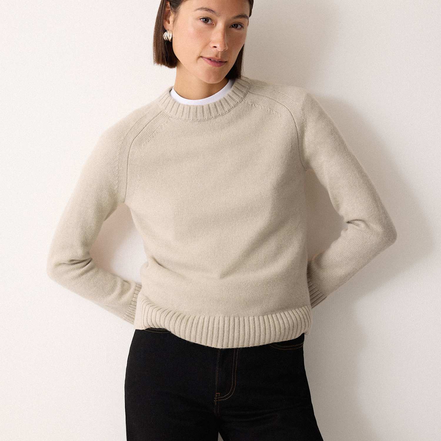Jigsaw Women's Wool Rich Saddle Crew Neck Jumper - Large - Cream - Available at M&S