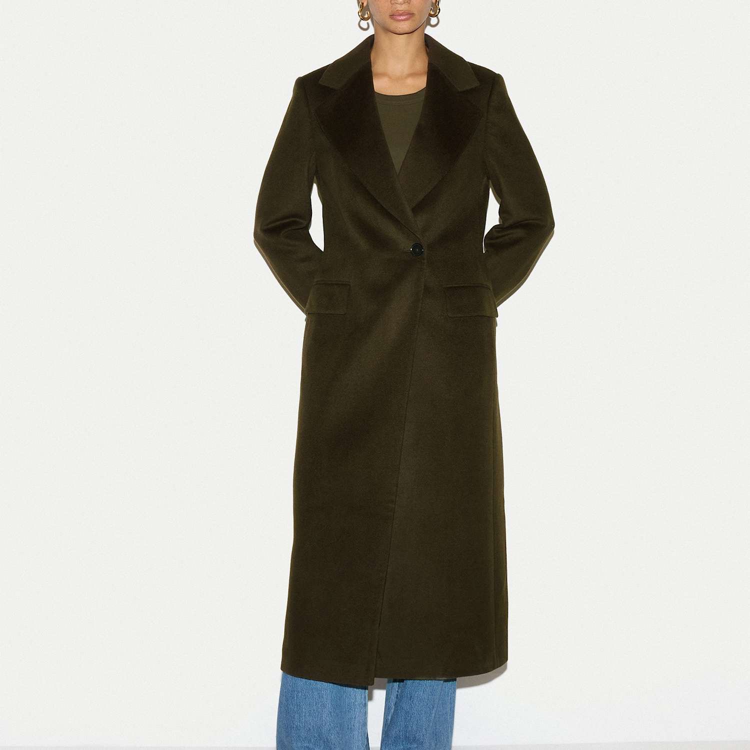 Jigsaw Women's Pure Wool Collared Longline Duster Coat - 10 - Khaki - Available at M&S