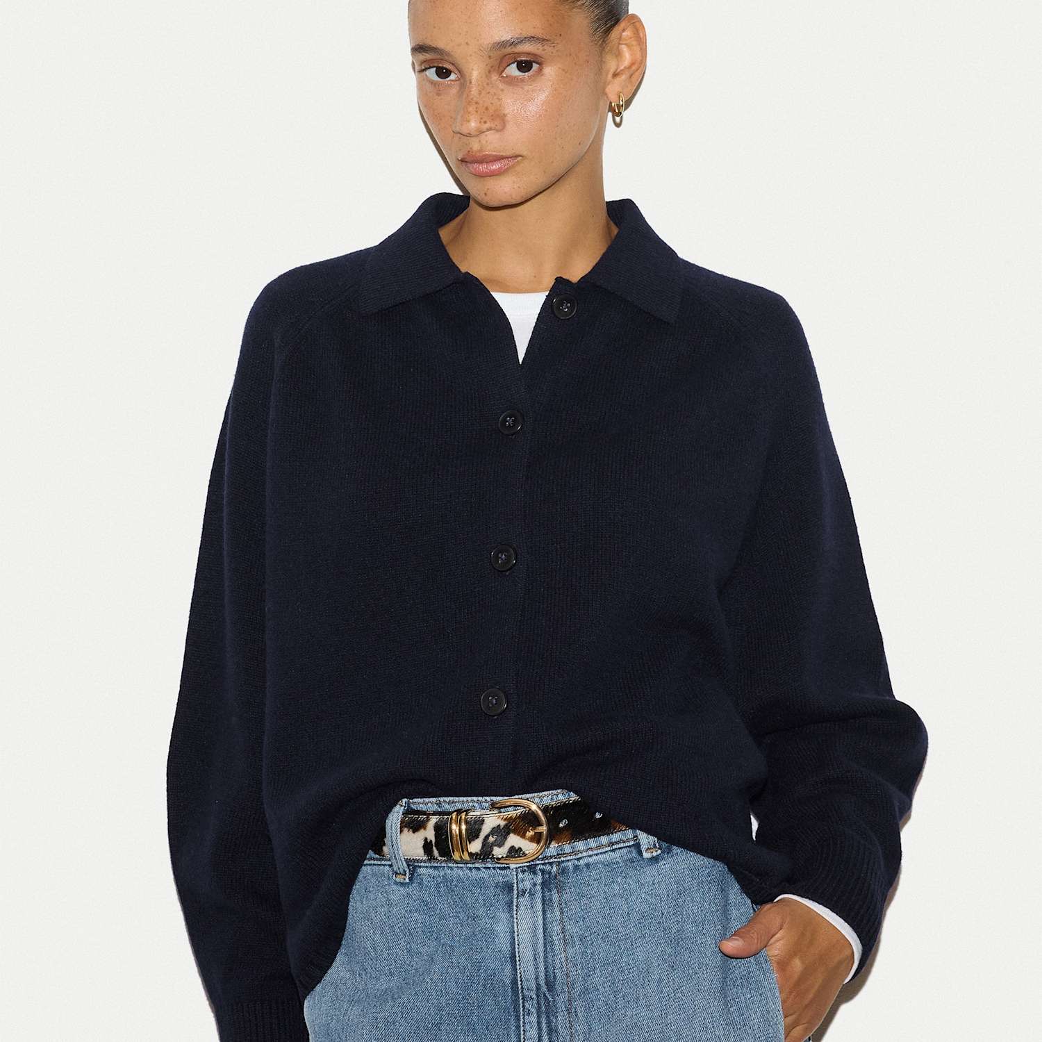 Jigsaw Women's Wool Rich Collared Relaxed Cardigan - Small - Navy - Available at M&S