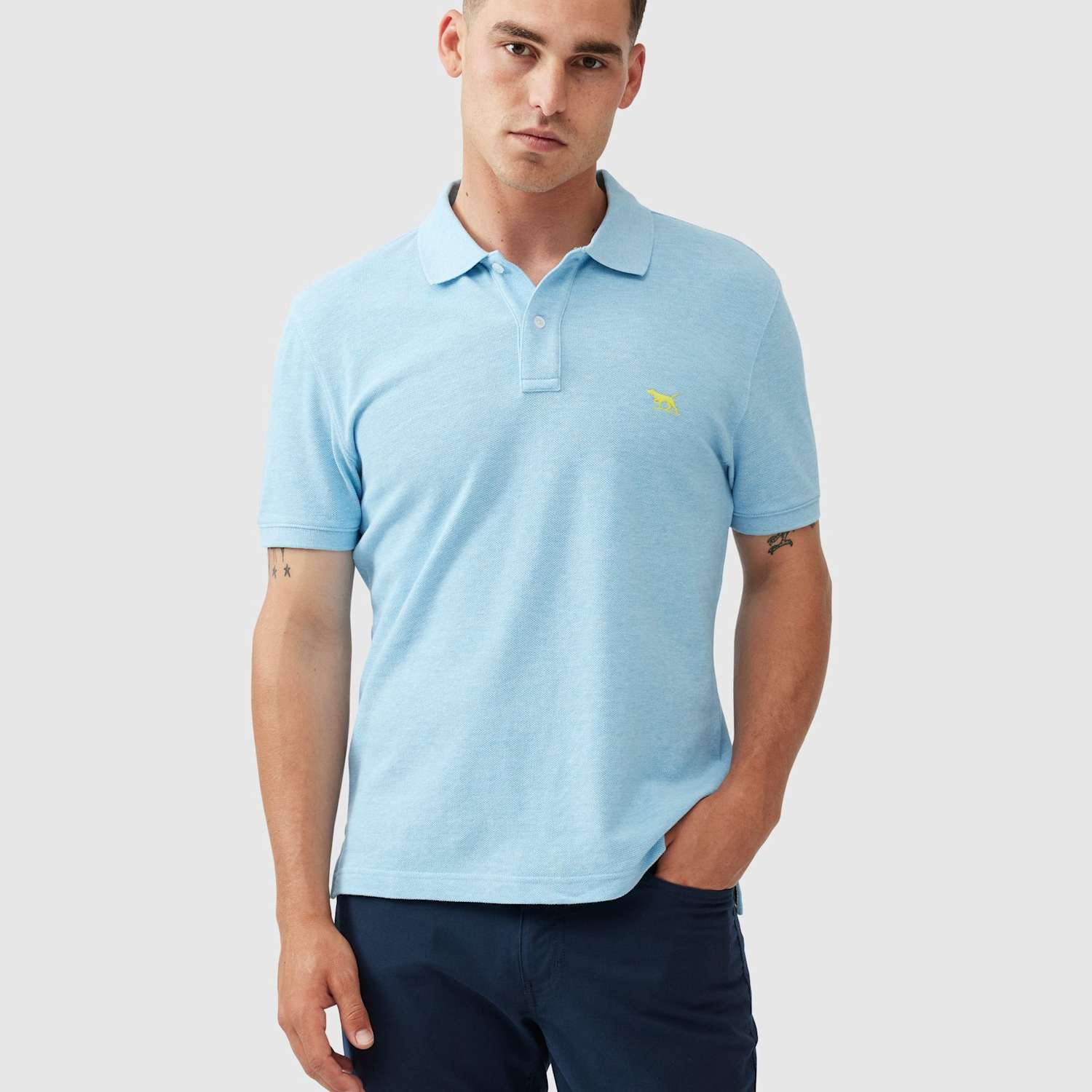 Rodd & Gunn Men's Gunn Slim Fit Pure Cotton Polo Shirt - L - Light Blue Mix - Available at M&S