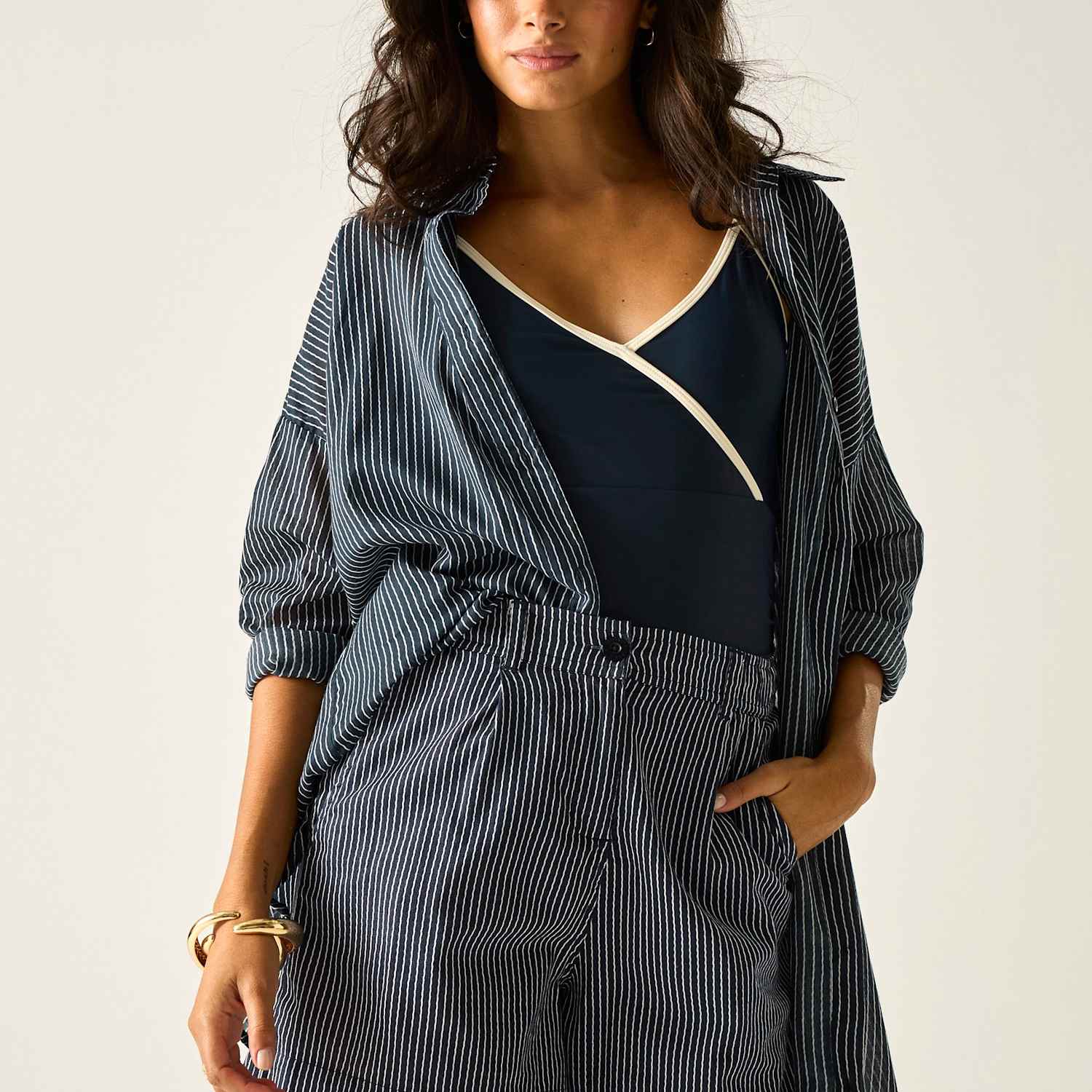 Regatta Women's Sabelle Lyocell Blend Striped Shorts - 8 - Navy Mix - Available at M&S
