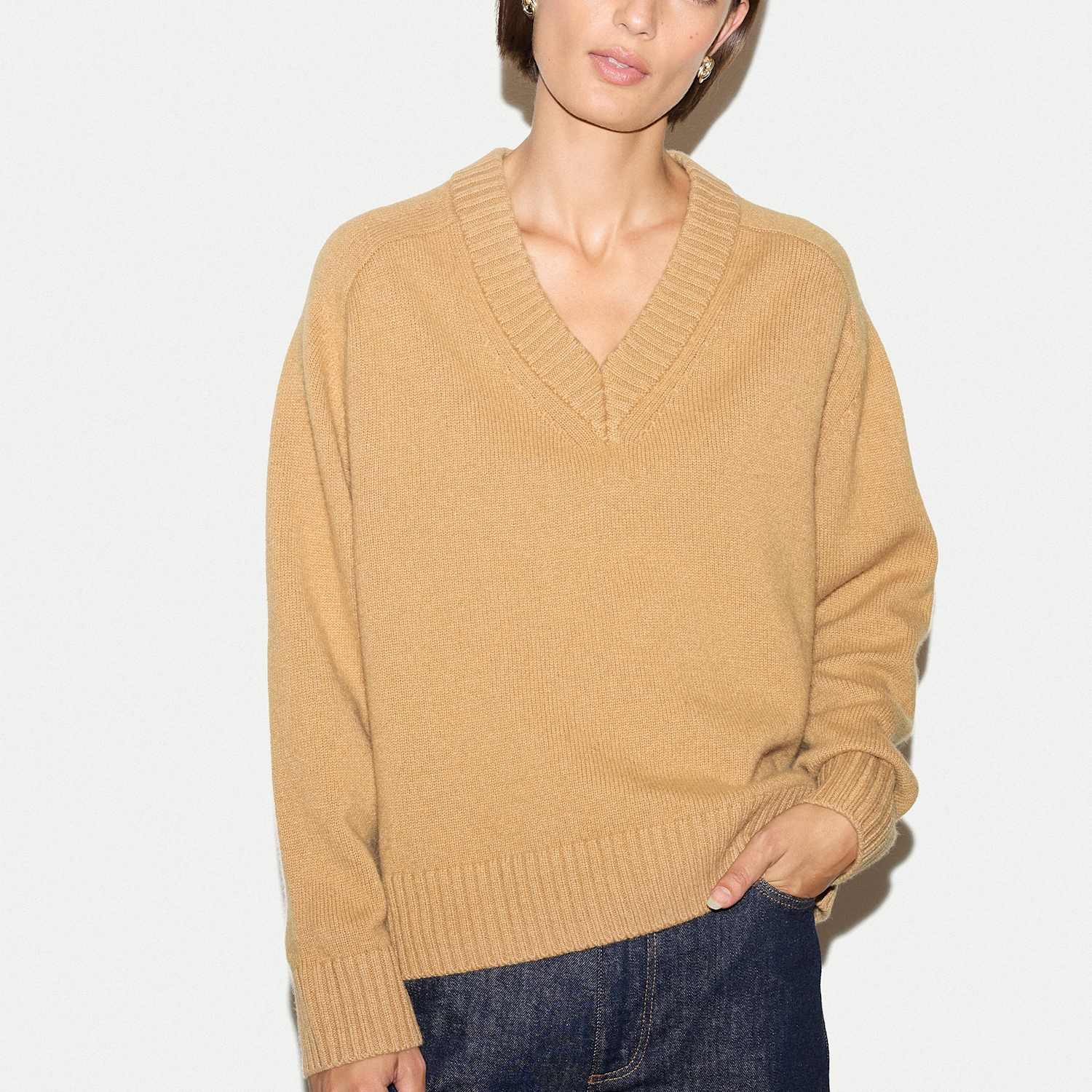 Jigsaw Women's Wool Rich V-Neck Jumper - Extra Small - Camel - Available at M&S