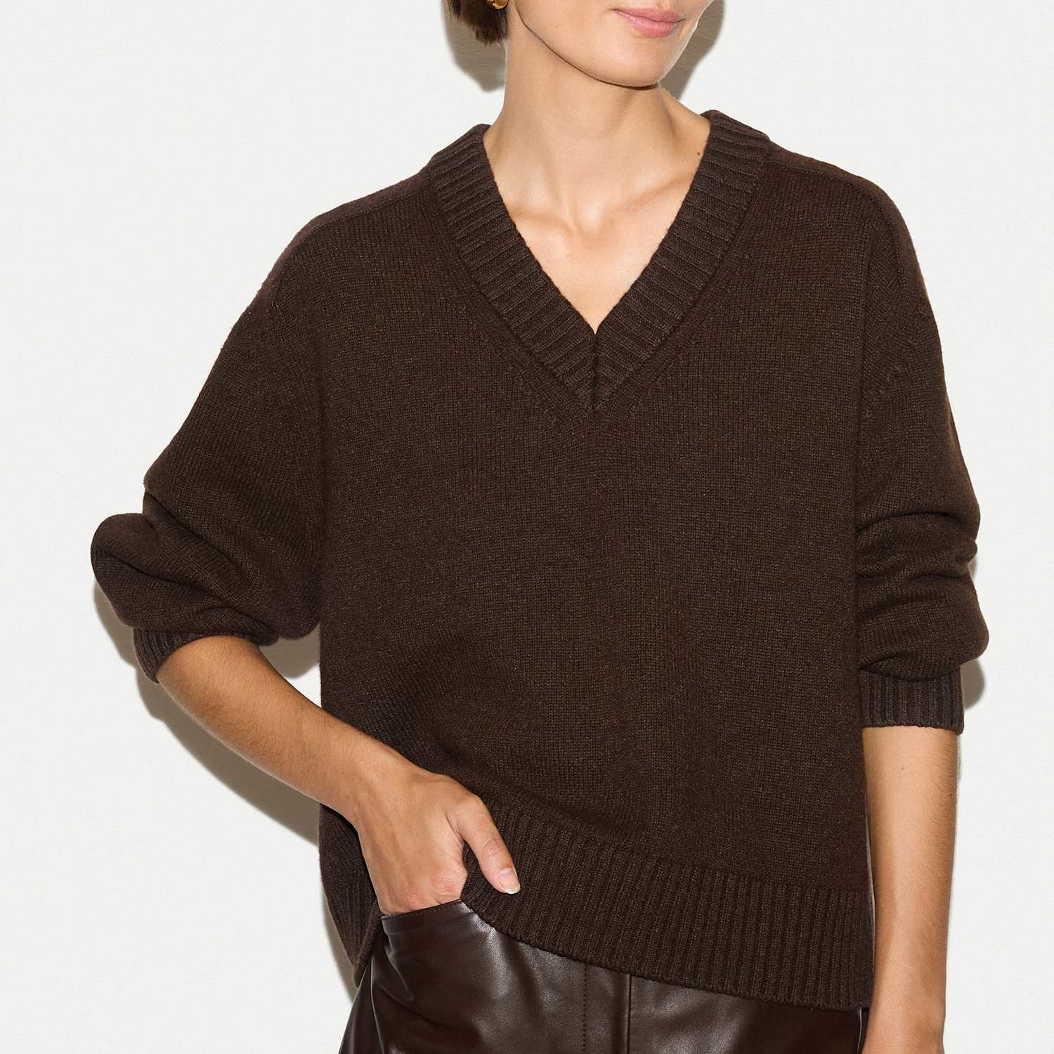 Jigsaw Women's Wool Rich V-Neck Jumper - Large - Brown - Available at M&S