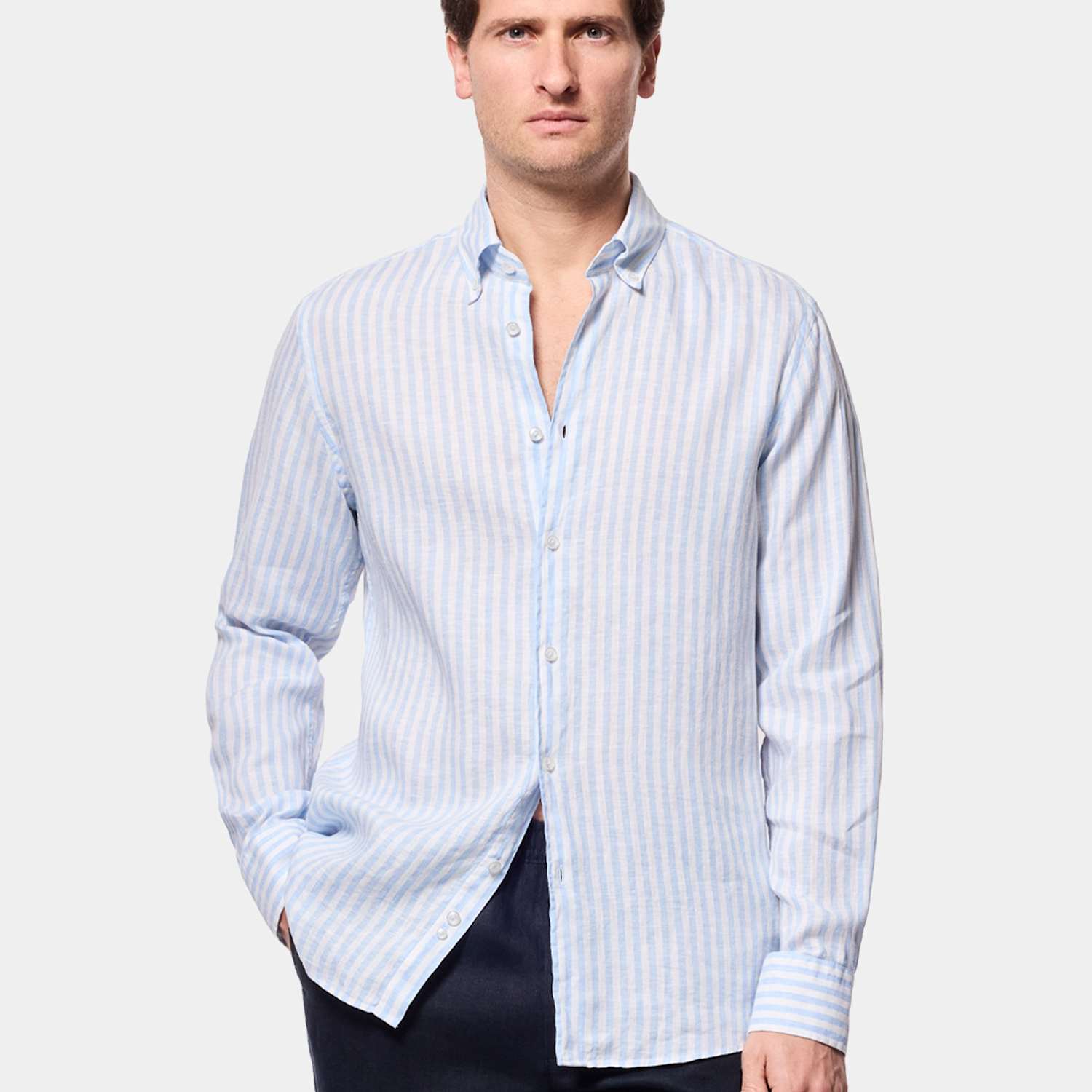 Hawes & Curtis Men's Regular Fit Pure Linen Striped Shirt - S - Blue Mix - Available at M&S