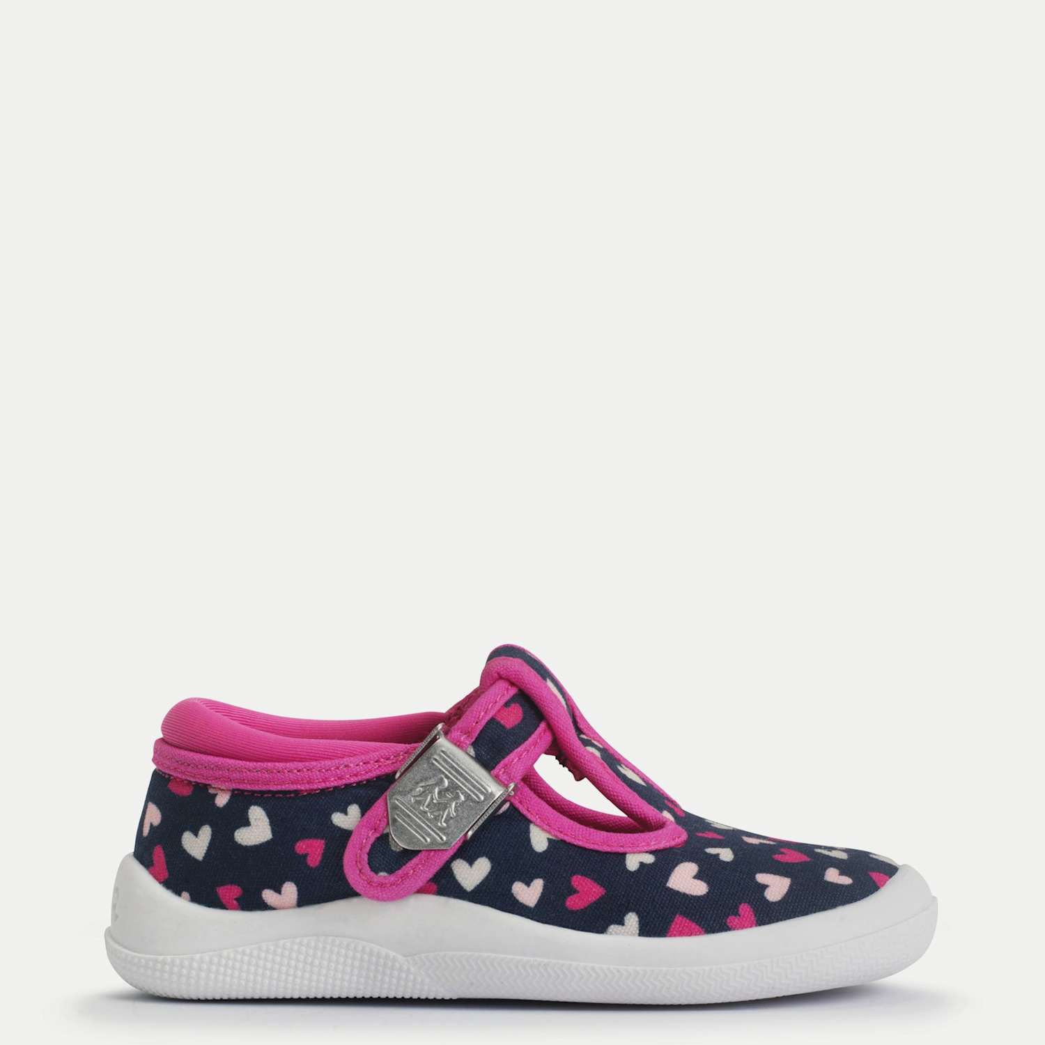 Start-Rite Girls Canvas Heart T Bar Shoes (3 Small - 7 Small) - 3 - Navy Mix - Available at M&S