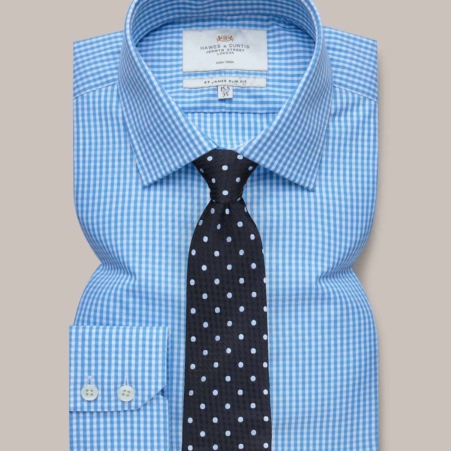 Hawes & Curtis Men's Slim Fit Non Iron Pure Cotton Gingham Shirt - 17/36in - Blue Mix - Available at M&S