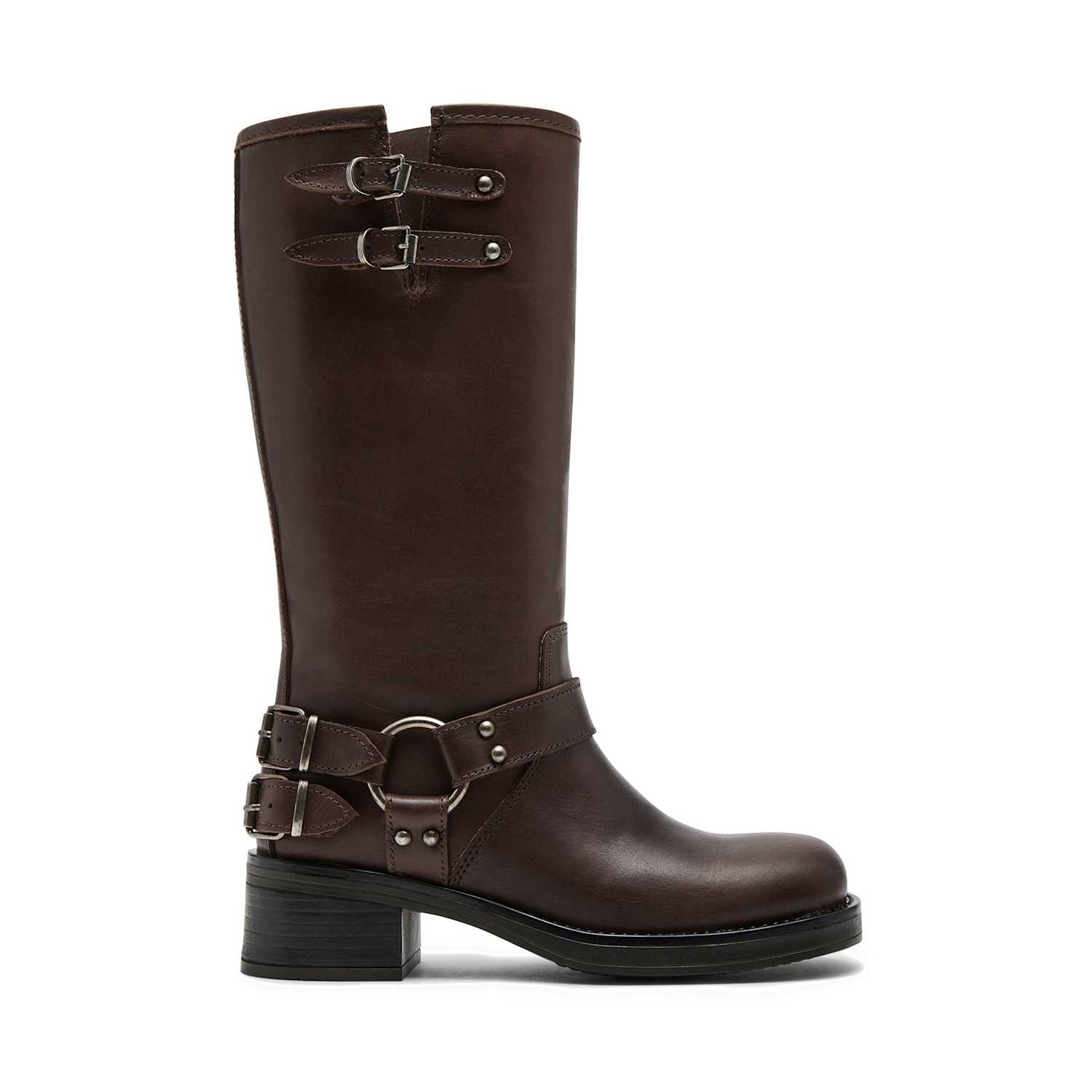 Steve Madden Women's Leather Block Heel Square Toe Boots - 7 - Brown - Available at M&S