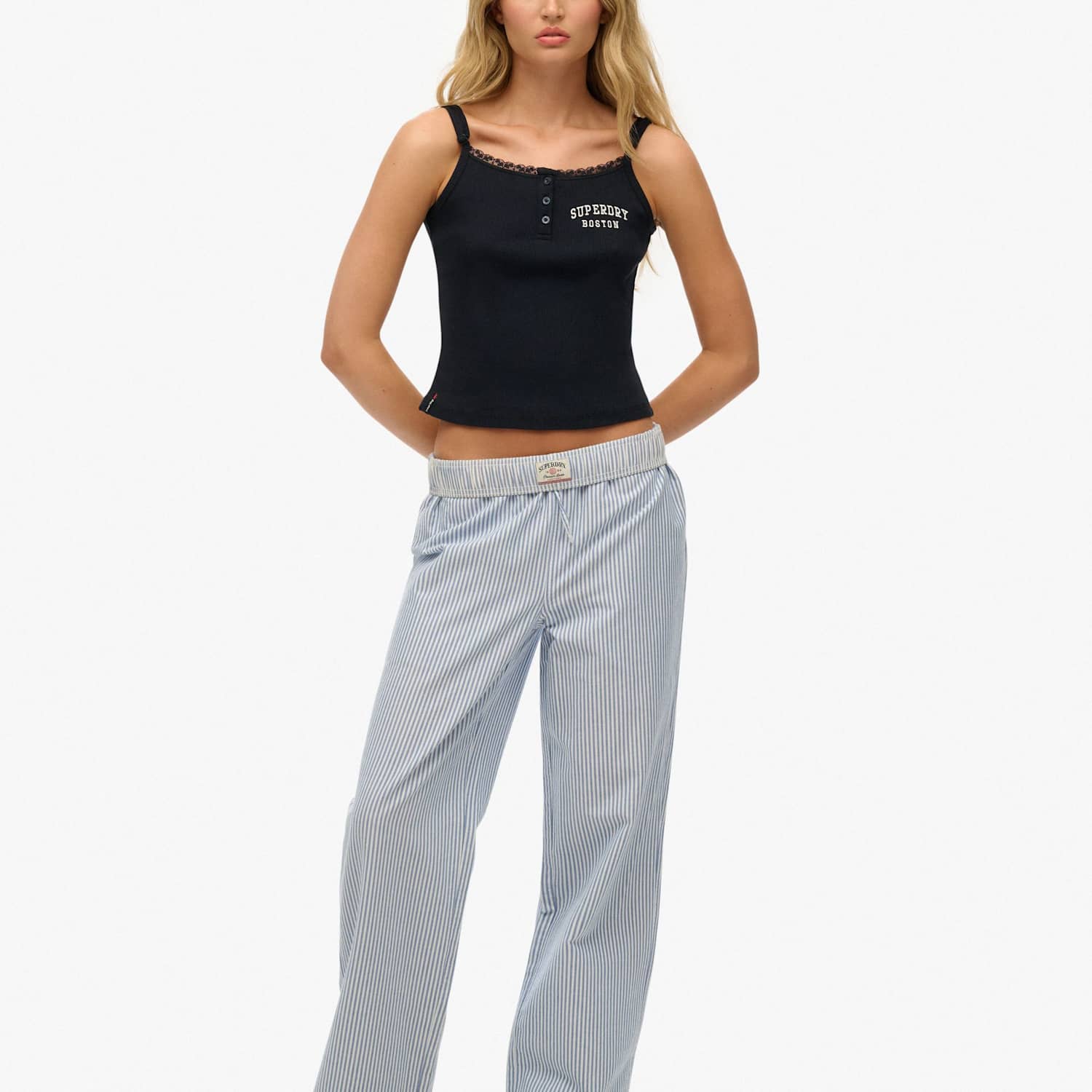 Superdry & Co Women's Pure Cotton Striped Elasticated Waist Trousers - 12 - Blue Mix - Available at M&S