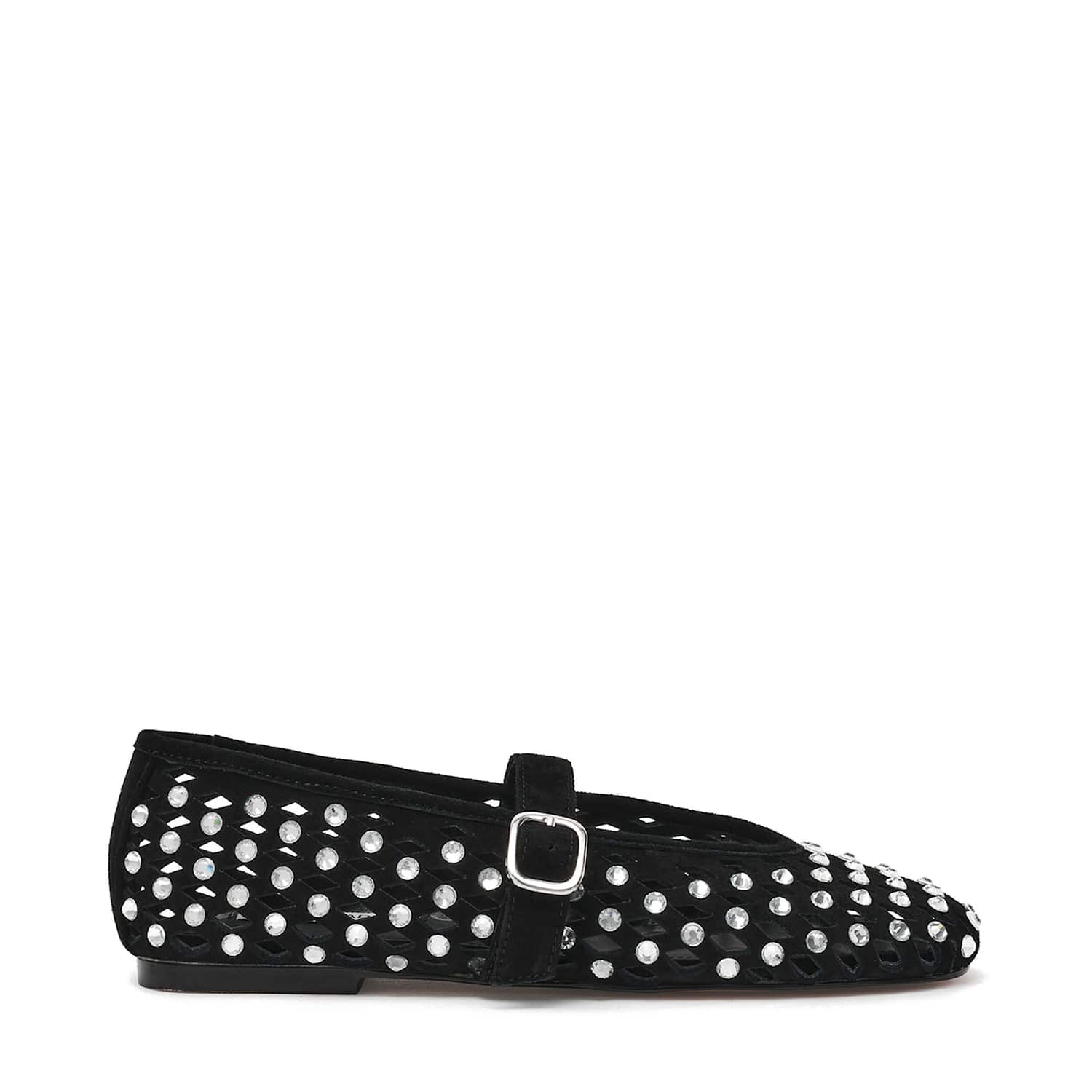 Steve Madden Women's Rerun Suede Embellished Flat Pumps - 4 - Black - Available at M&S