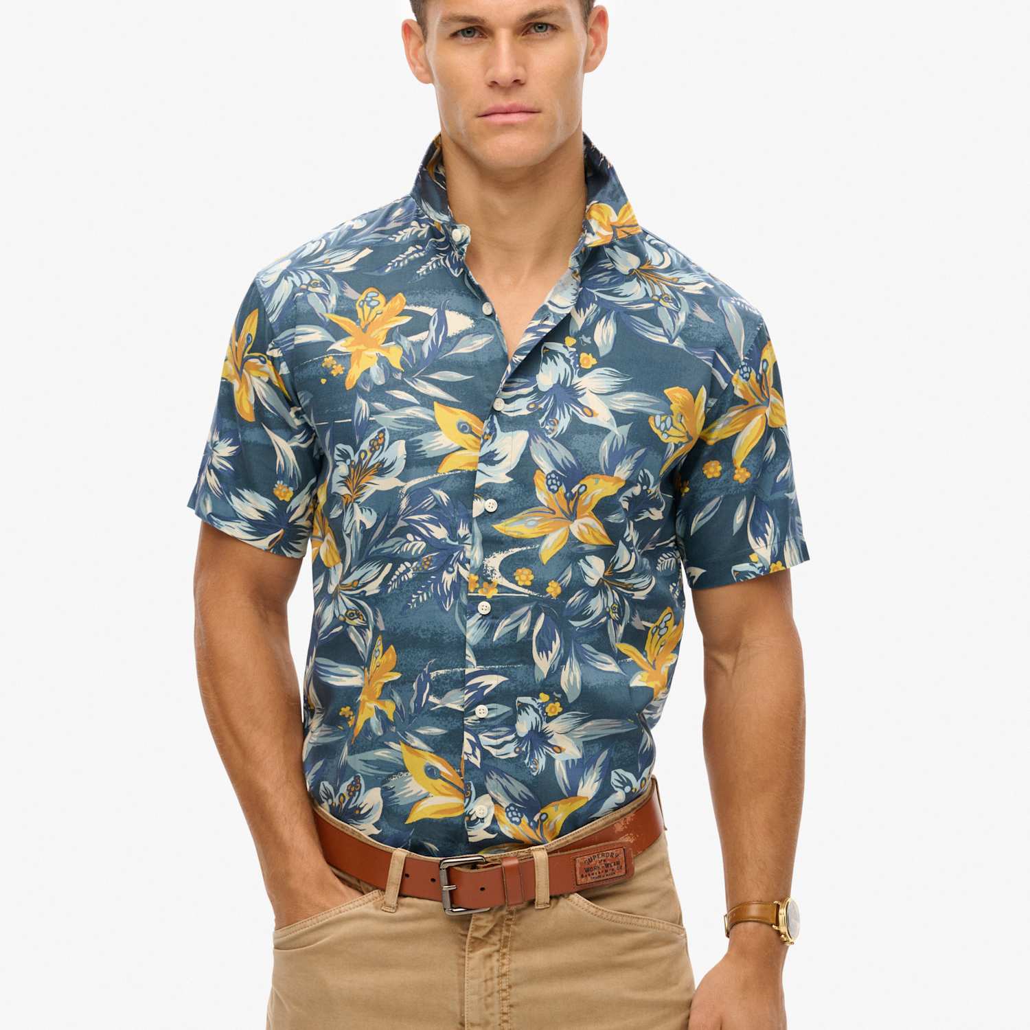 Superdry & Co Men's Cotton Blend Hawaiian Shirt - L - Blue Mix - Available at M&S