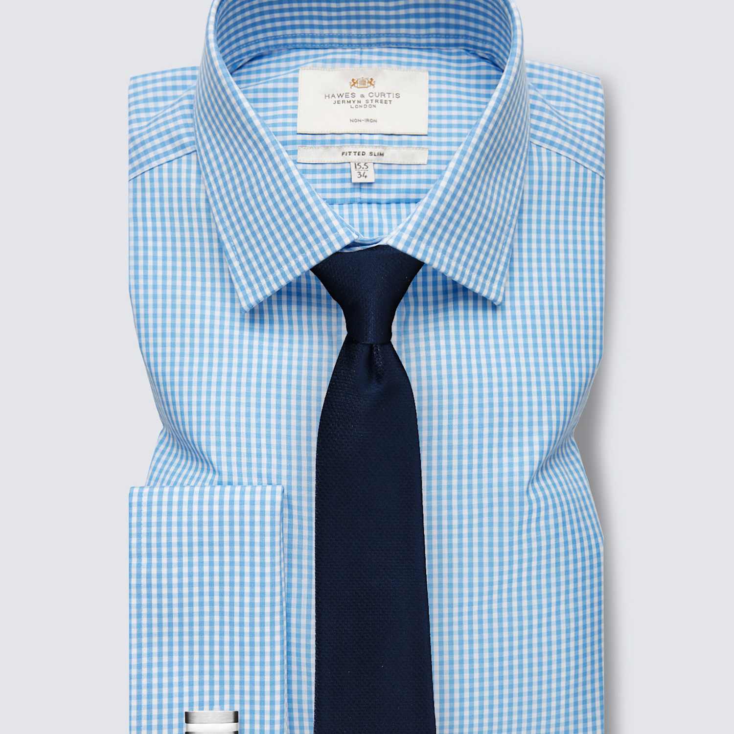 Hawes & Curtis Men's Slim Fit Non Iron Pure Cotton Gingham Shirt - 15/33in - Blue Mix - Available at M&S