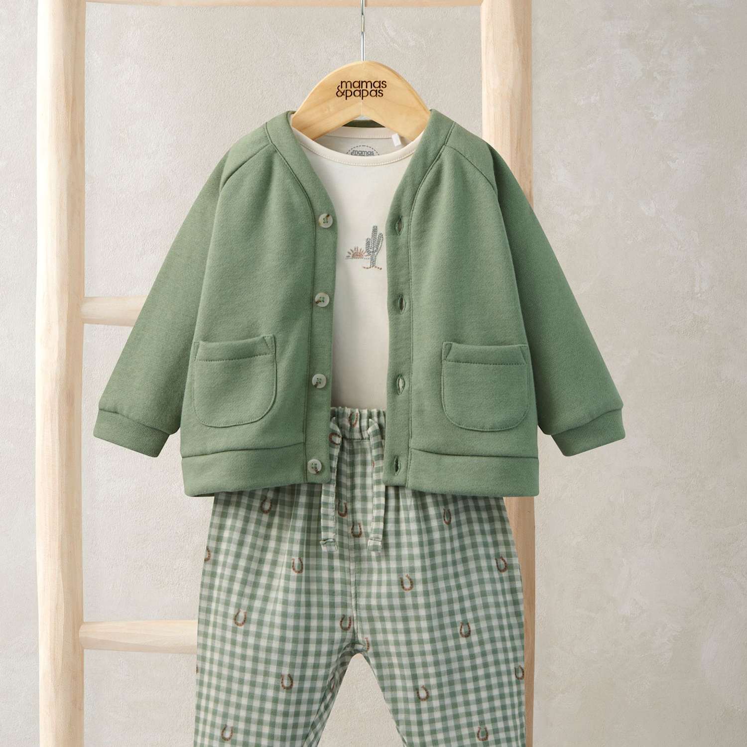 Mamas & Papas Boys 3 Piece Pure Cotton Gingham Outfit (7lbs-12 Mths) - Newborn - 1 Months - Green - Available at M&S