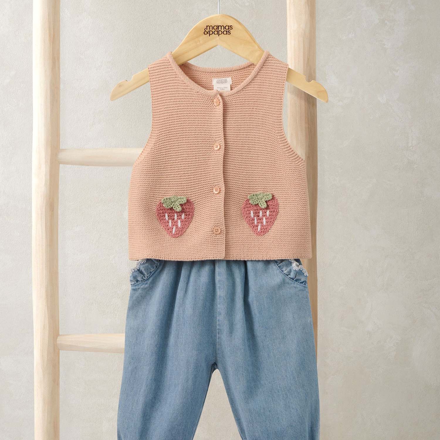 Mamas & Papas Girls 2 Piece Pure Cotton Strawberry Outfit (0-12 Mths) - 3-6 Months - Blue - Available at M&S