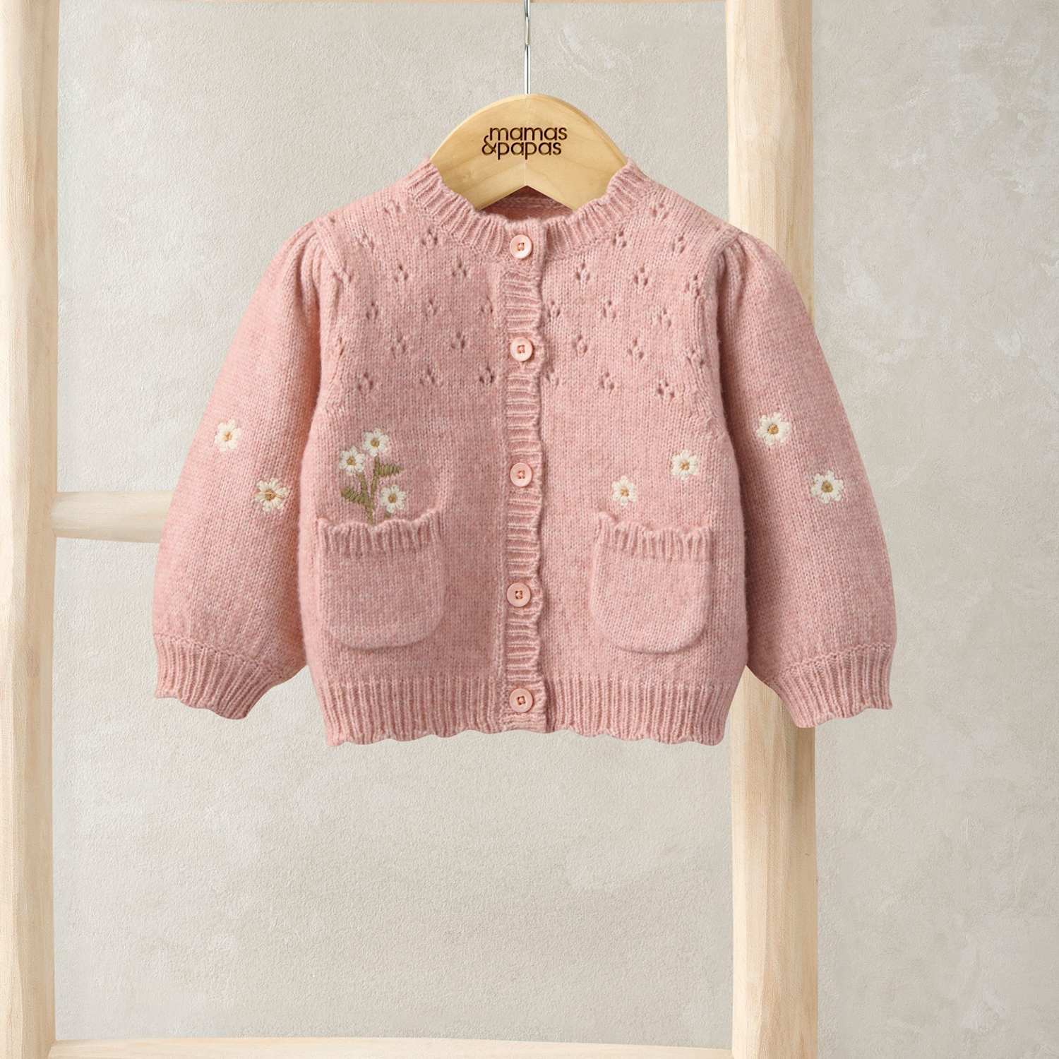 Mamas & Papas Girls Daisy Embroidered Cardigan (7lbs-12 Mths) - Newborn - 1 Months - Pink - Available at M&S