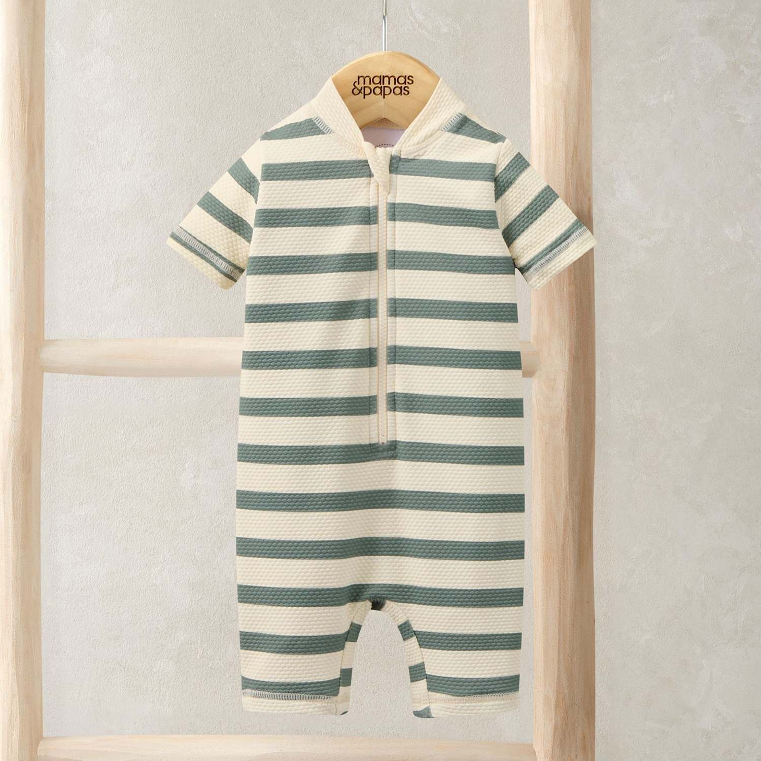 Mamas & Papas Boys Stripe Rashsuit Swim All In One (0-3 Yrs) - 12-18 Months - Green - Available at M&S