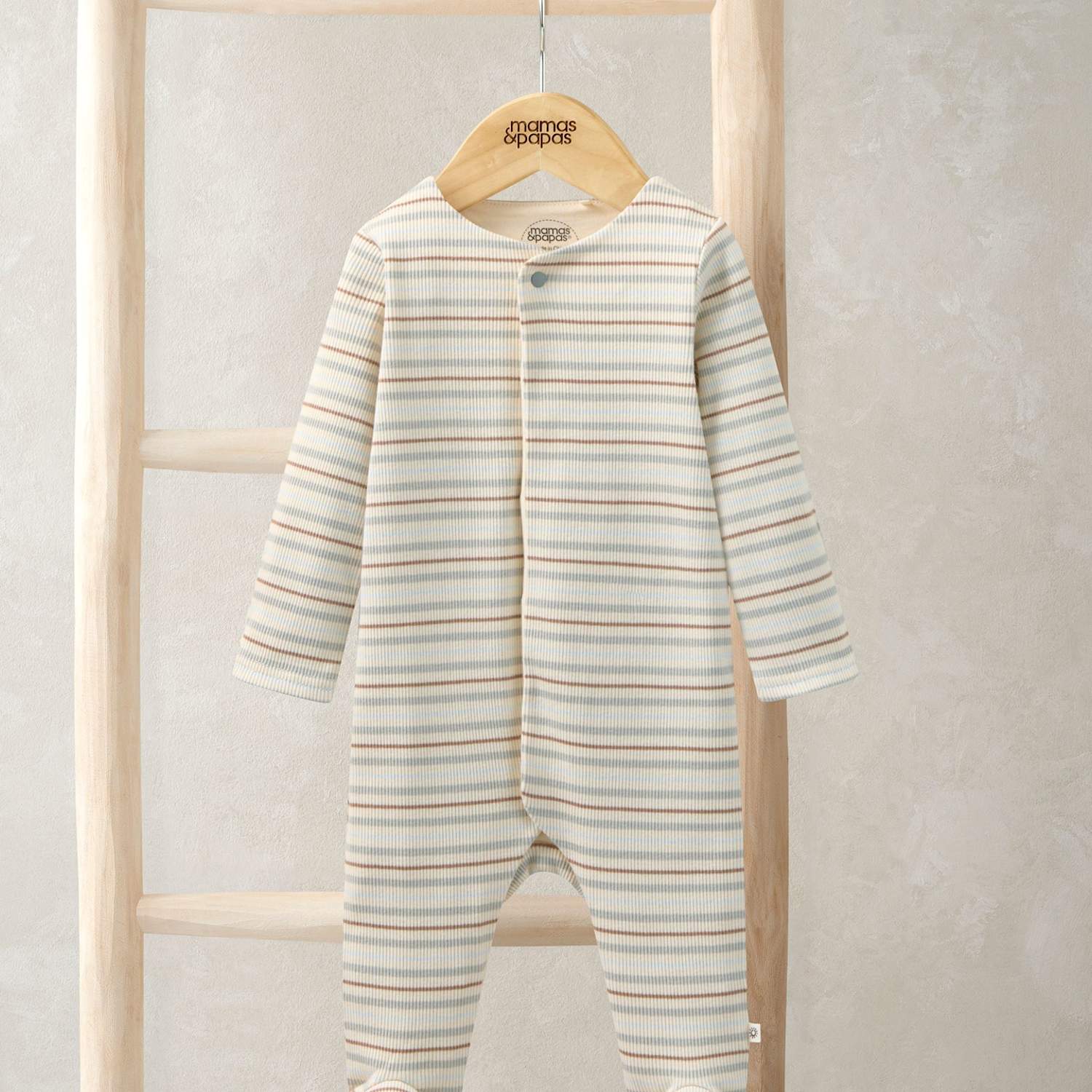 Mamas & Papas Boys Rib Stripe Sleepsuit (6 ½lbs-12 Mths) - 6-9 Months - Grey - Available at M&S