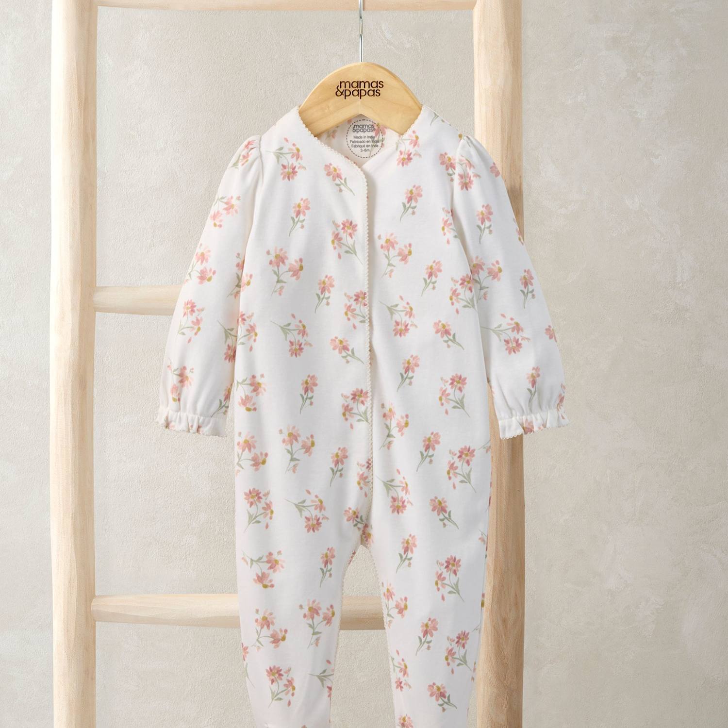 Mamas & Papas Girls Pure Cotton Floral Sleepsuit (6 ½lbs-12 Mths) - Newborn - Pink - Available at M&S