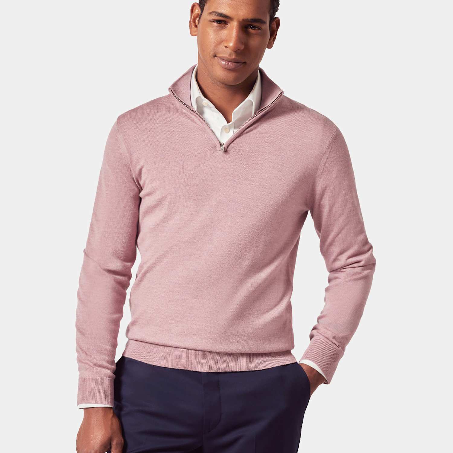 Hawes & Curtis Men's Pure Wool Half Zip Jumper - M - Pink - Available at M&S