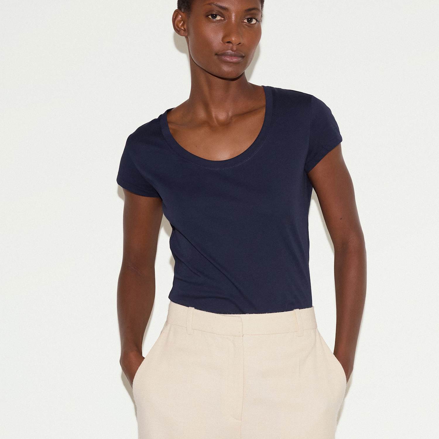 Jigsaw Women's Pure Cotton Scoop Neck T-Shirt - Extra Small - Navy - Available at M&S