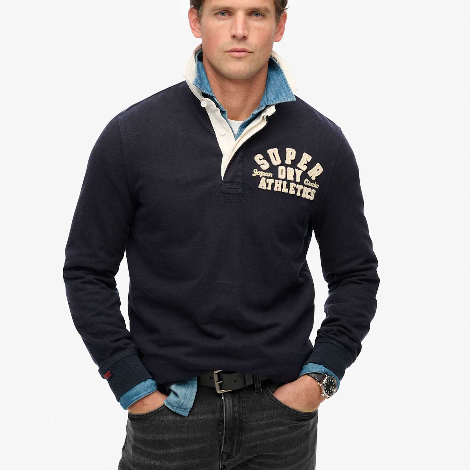 Superdry & Co Men's Pure Cotton Long Sleeve Rugby Top - XL - Navy - Available at M&S