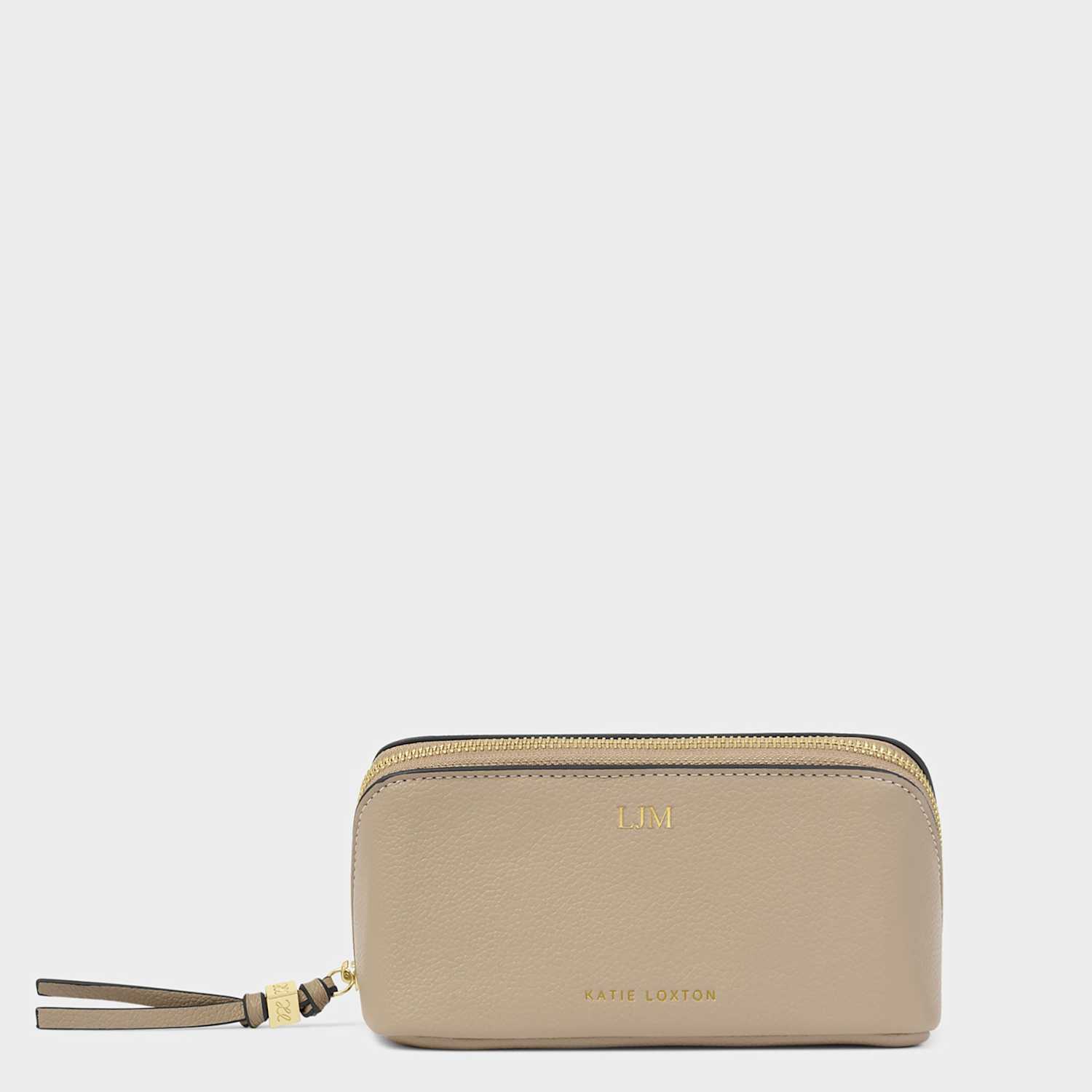 Katie Loxton Women's Personalised Faux Leather Fold-Out Make-Up Bag with Mirror - Taupe - Available at M&S