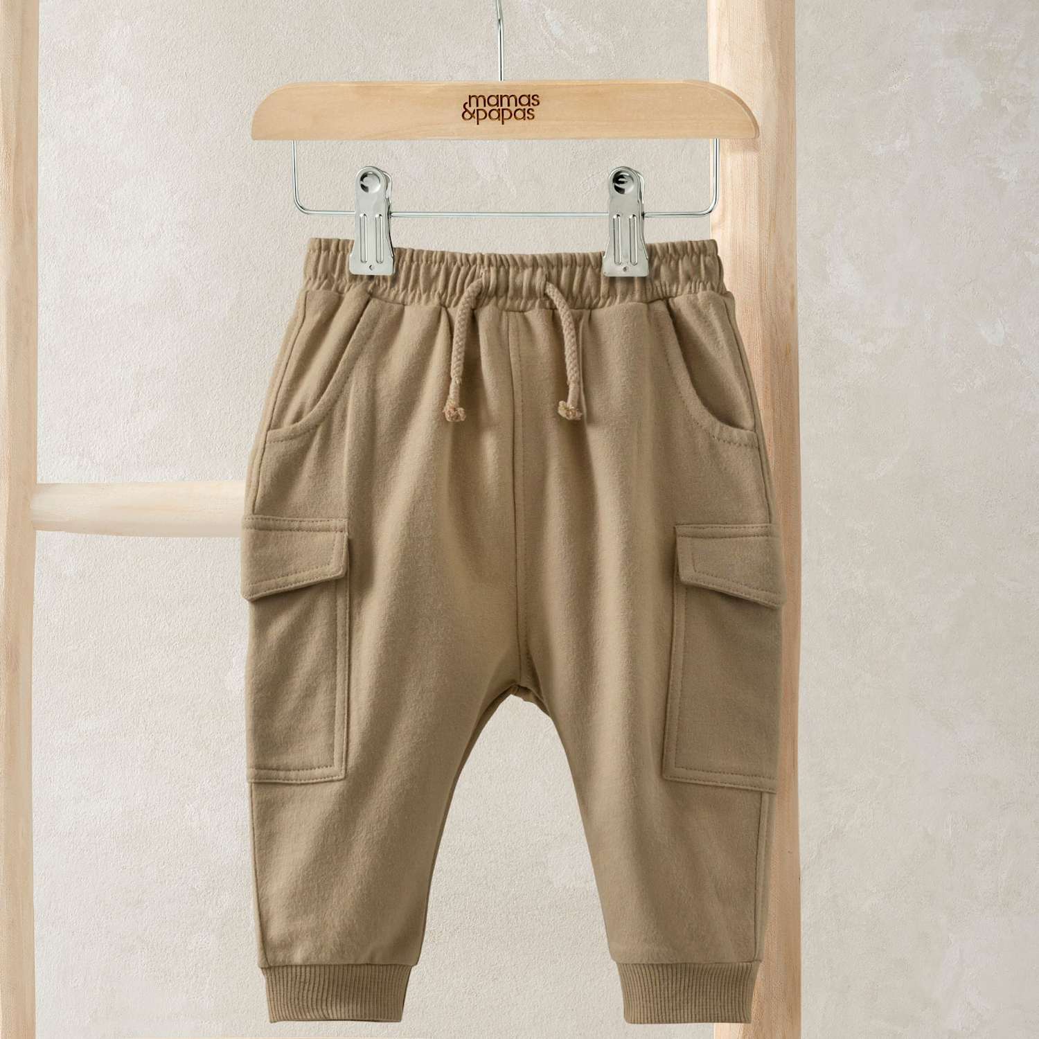 Mamas & Papas Boys Pure Cotton Utility Joggers (0-36 Mths) - 3-6 Months - Beige - Available at M&S