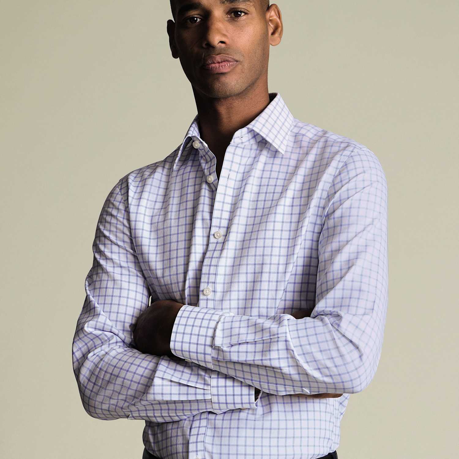 Charles Tyrwhitt Men's Slim Fit Pure Cotton Check Twill Shirt - 15/34in - Blue Mix - Available at M&S