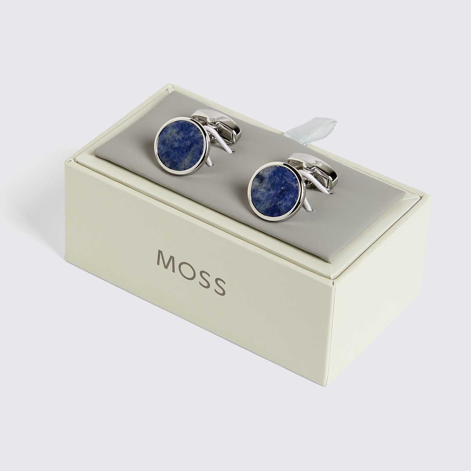 Moss Men's Aventurine Stone Round Cufflinks - Blue - Available at M&S