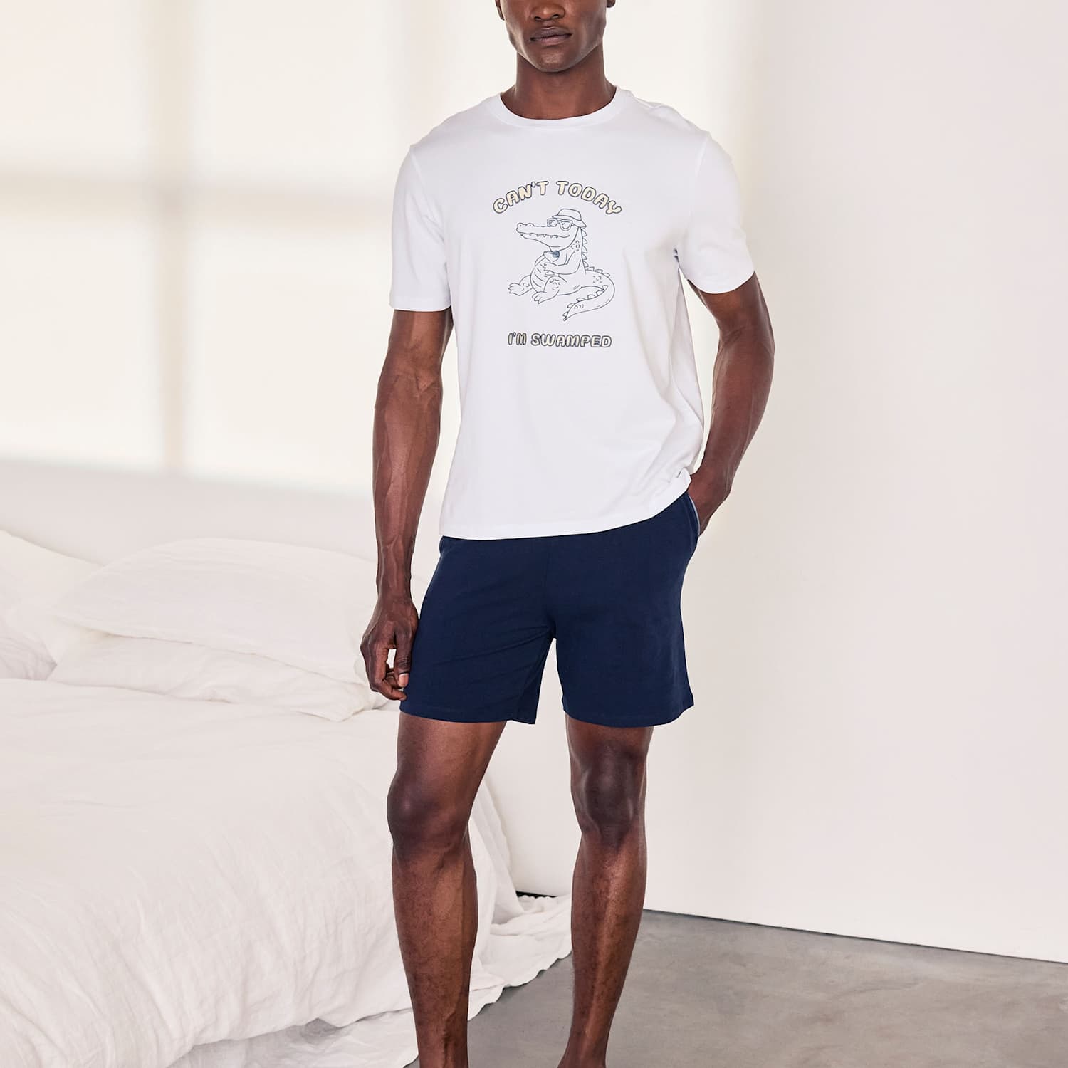 Chelsea Peers Men's Cotton Rich Crocodile Graphic Pyjama Set - XL - White Mix - Available at M&S