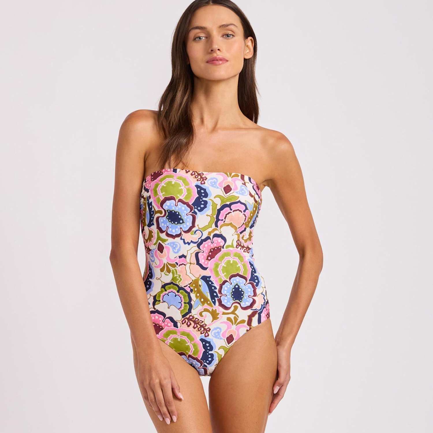 Seafolly Women's Sea Blossom Floral Bandeau Swimsuit - 12 - Multi - Available at M&S