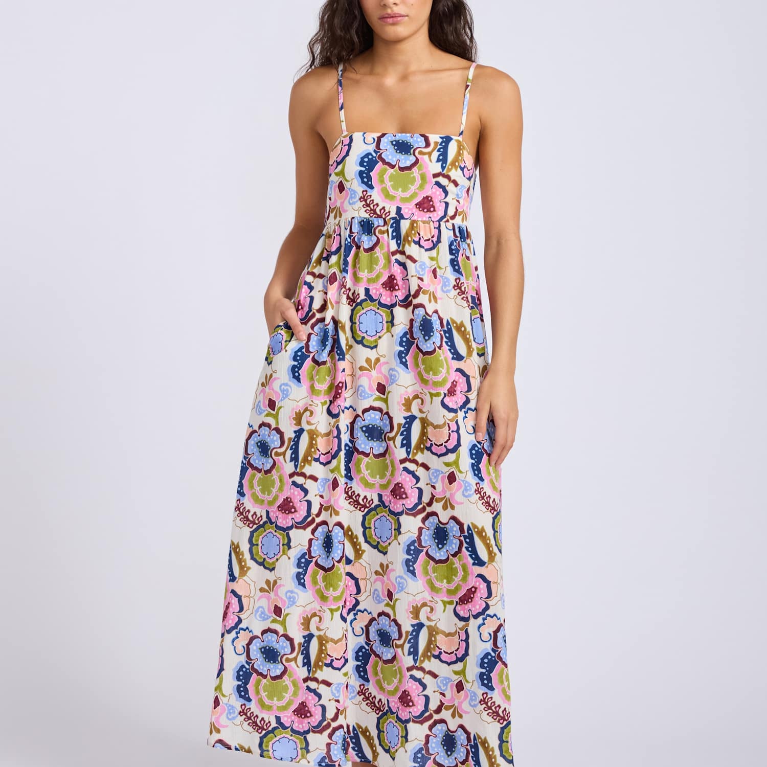 Seafolly Women's Sea Blossom Pure Cotton Floral Strappy Shirred Midi Dress - Medium - Multi - Available at M&S