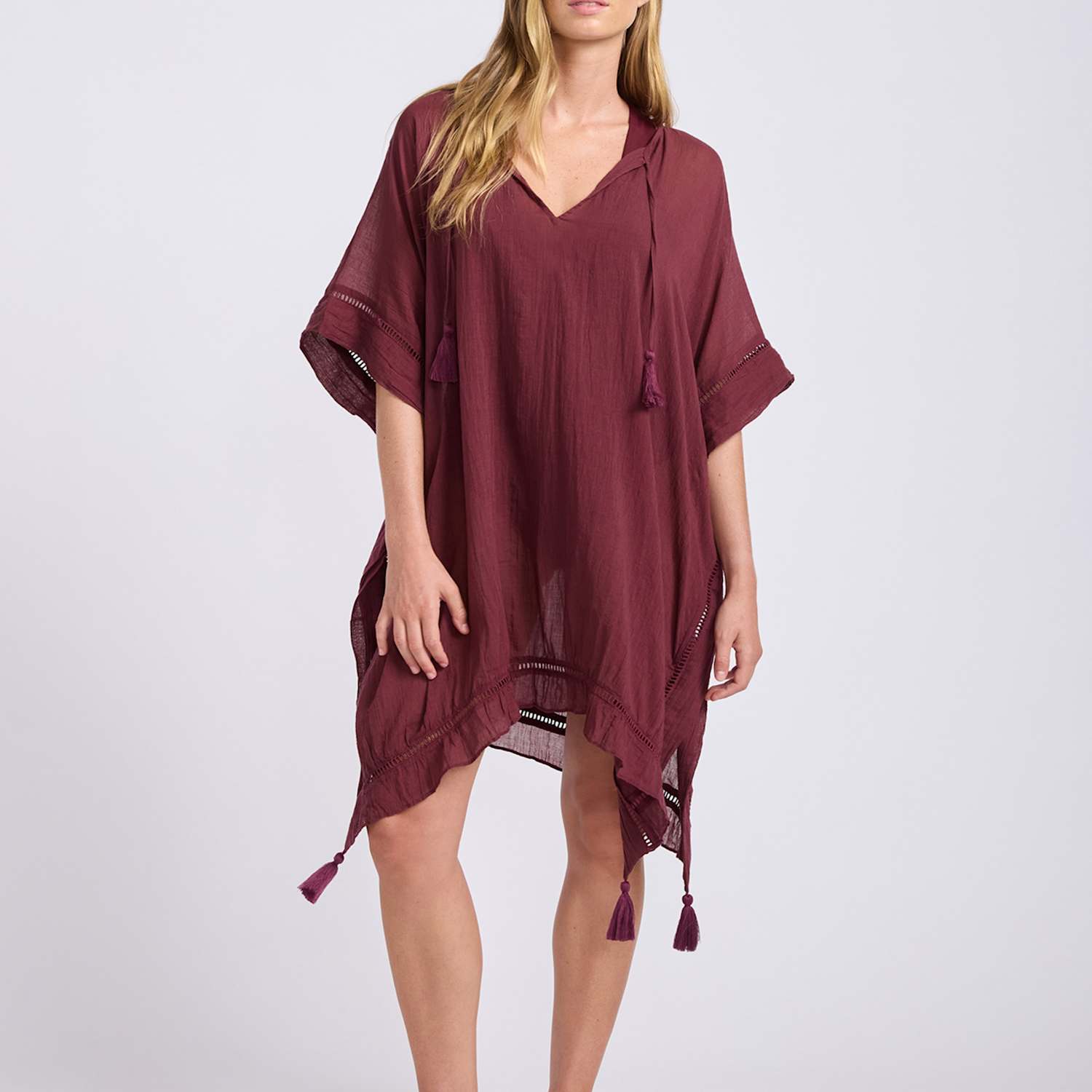 Seafolly Women's Pure Cotton Knee Length Kaftan - Burgundy - Available at M&S