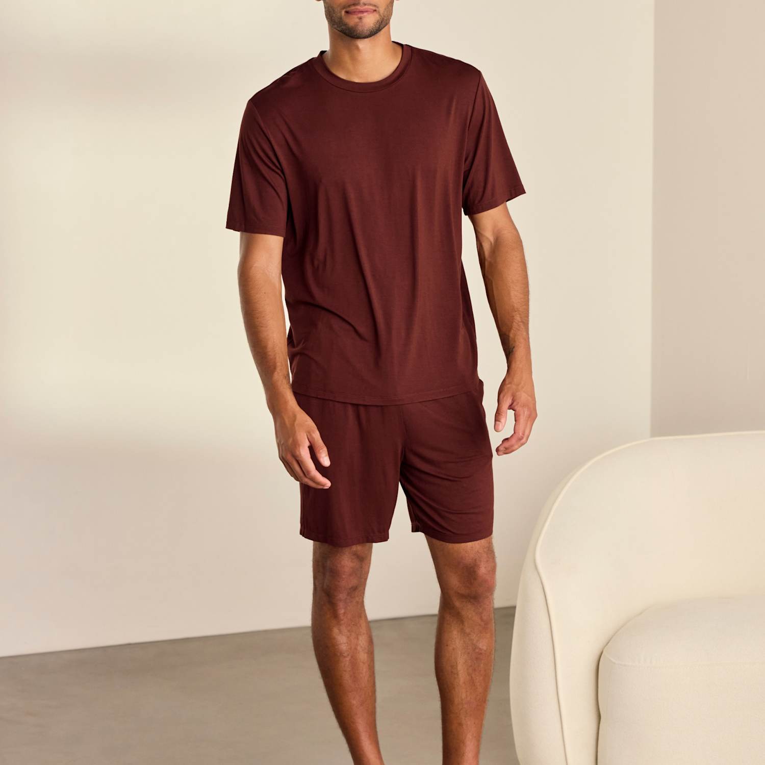Chelsea Peers Men's Short Crew Neck Pyjama Set - S - Burgundy - Available at M&S