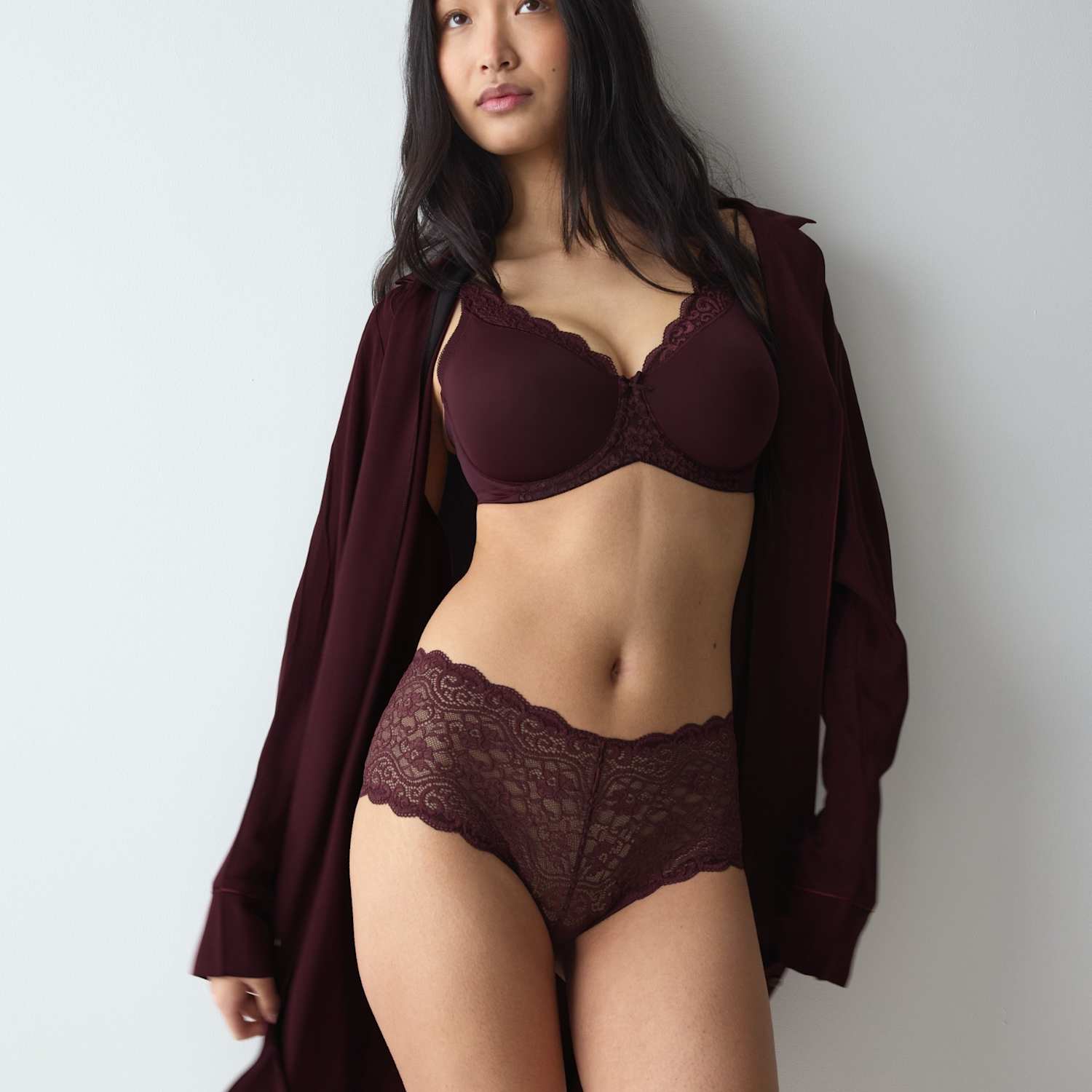 Triumph Women's Amourette Maxi Lace Trim High Waisted Knickers - 12 - Burgundy - Available at M&S